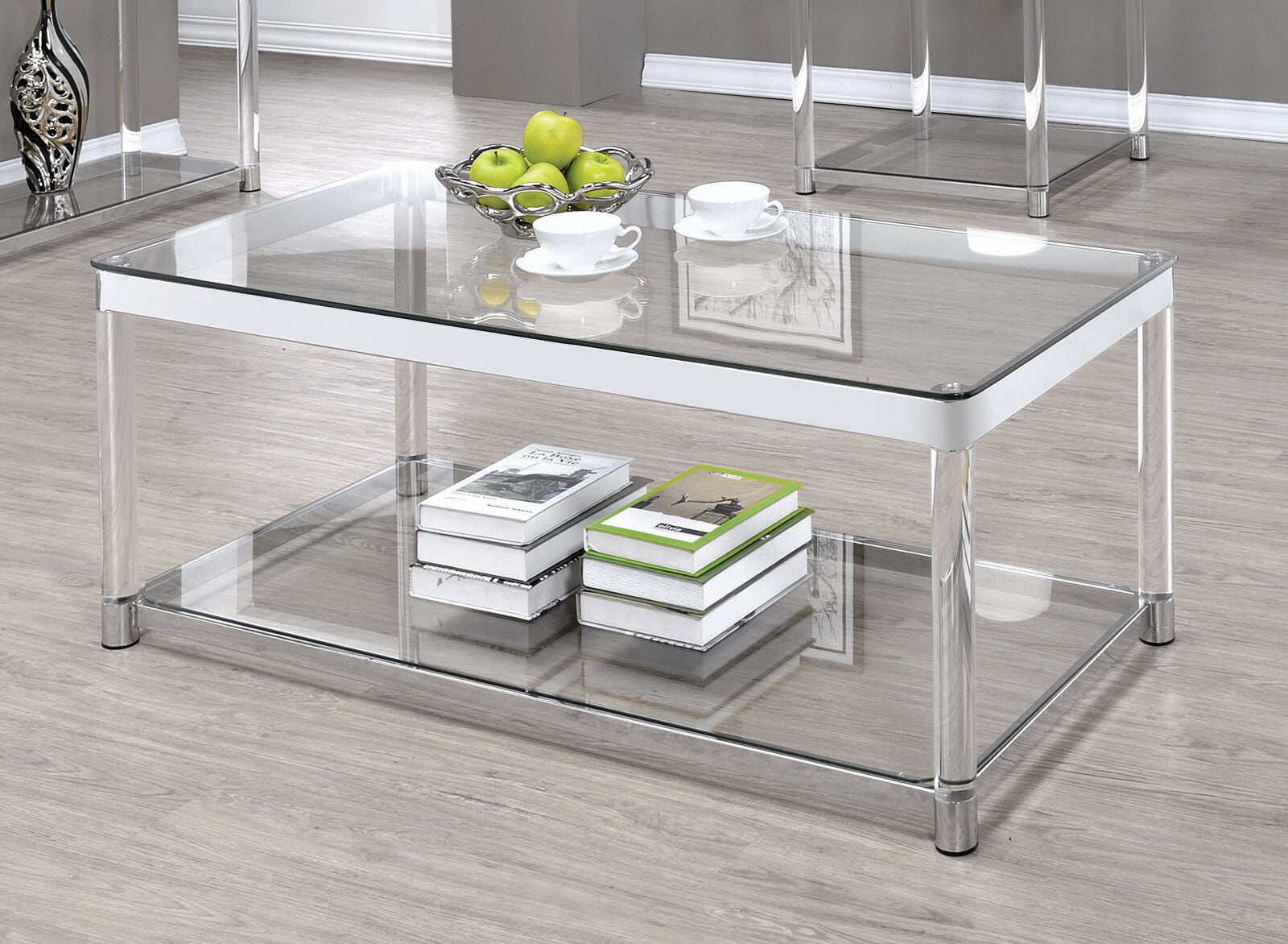 Contemporary Claude Coffee Table With Lower Shelf Chrome And Clear 720748