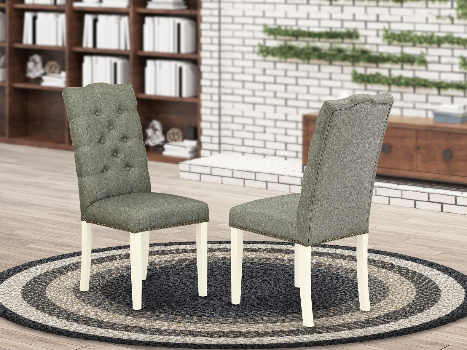 Elsa Parson Chair with Linen White Finished Leg and Gray Fabric Color