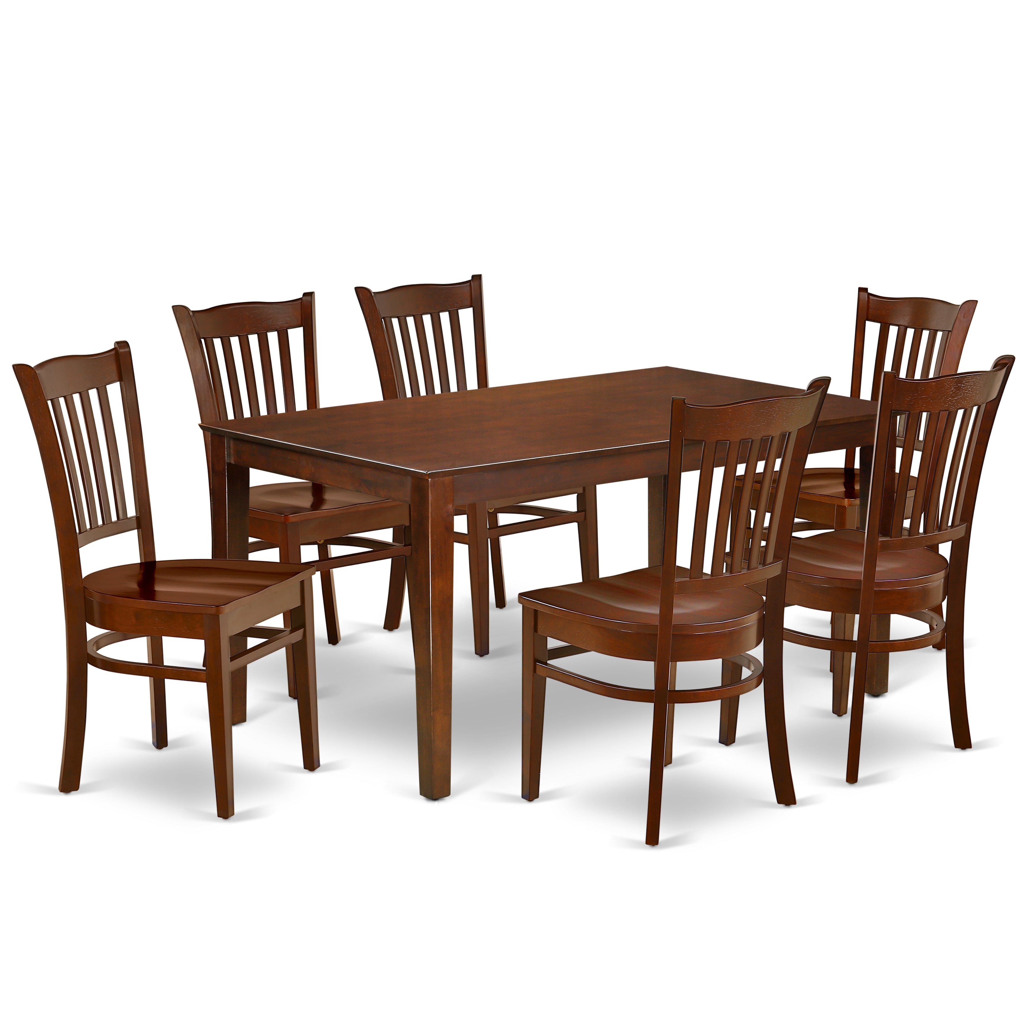 CAGR7-MAH-W 7Pc Rectangular 60 Inch Dining Table And 6 Wood Seat Kitchen Chairs