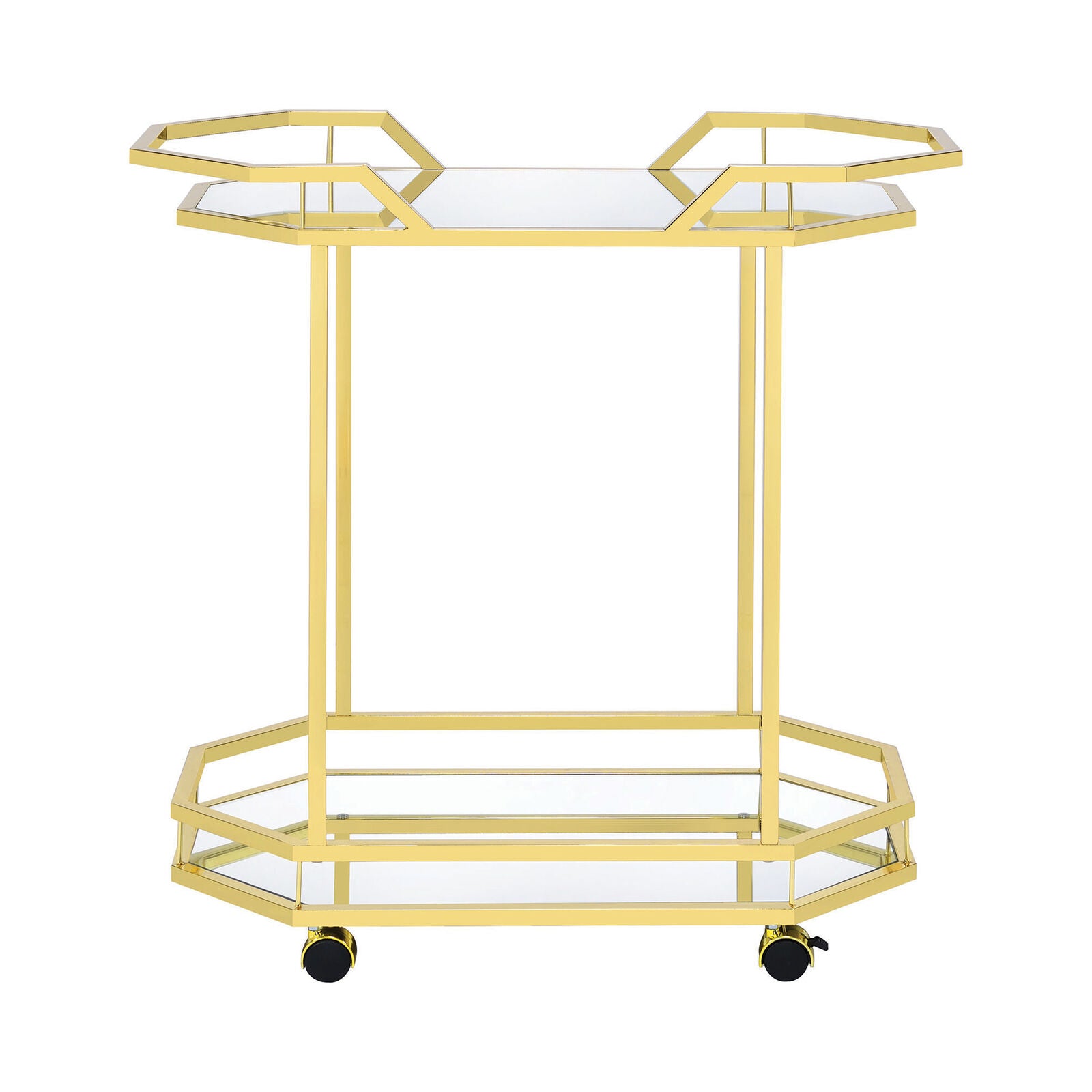 Modern 2-Tier Mirrored Serving Cart In Brass