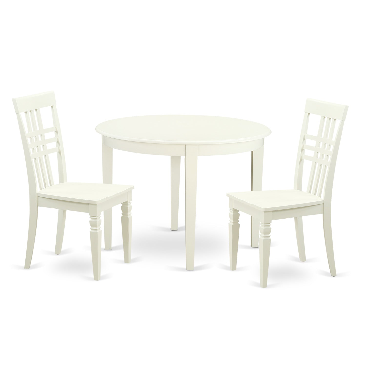 BOLG3-LWH-W 3 PC small Kitchen Table set with a Boston Dining Table and 2 Kitchen Chairs in Linen White