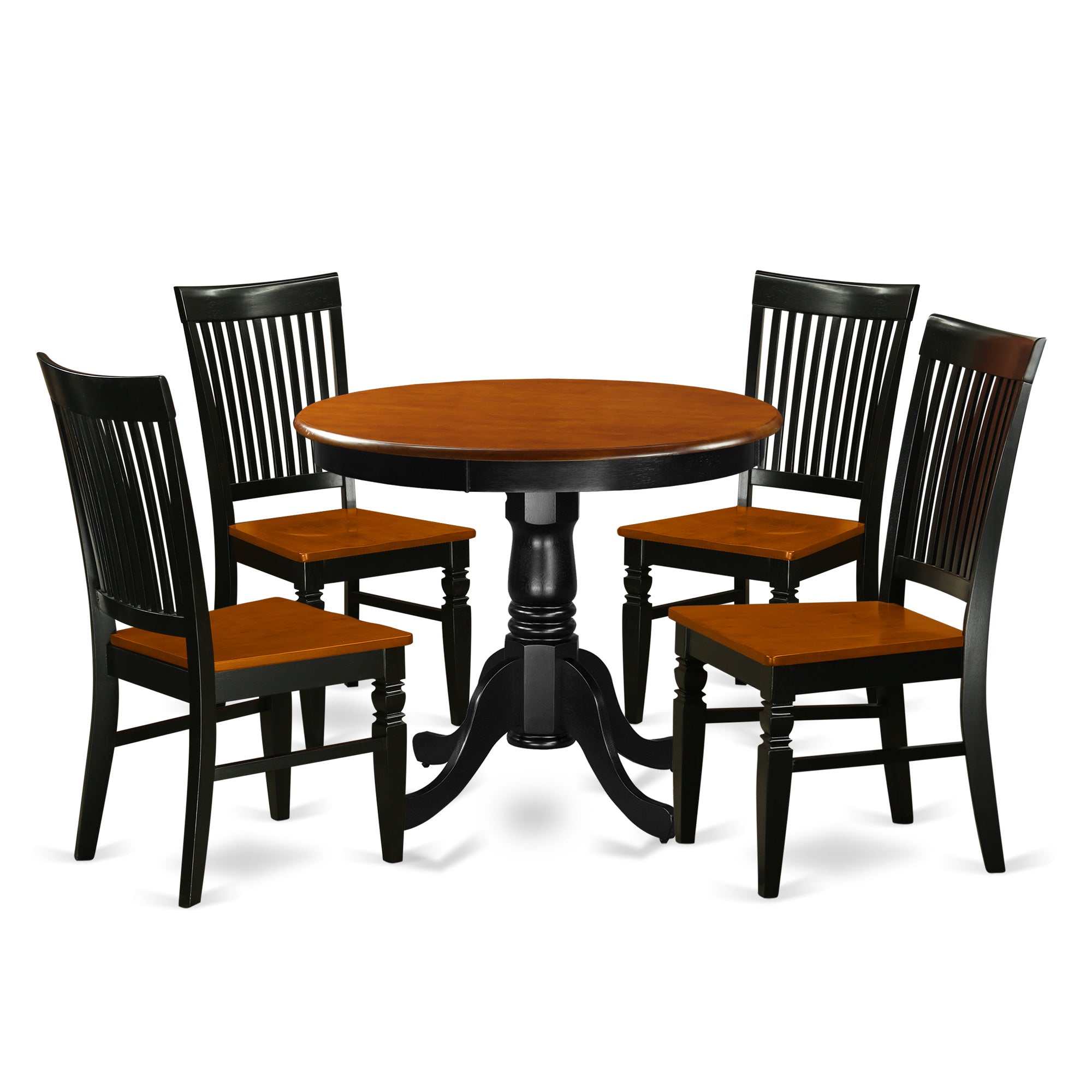 ANWE5-BCH-W 5 Pc Kitchen table set with a Dining Table and 4 Wood Seat Kitchen Chairs in Black and Cherry