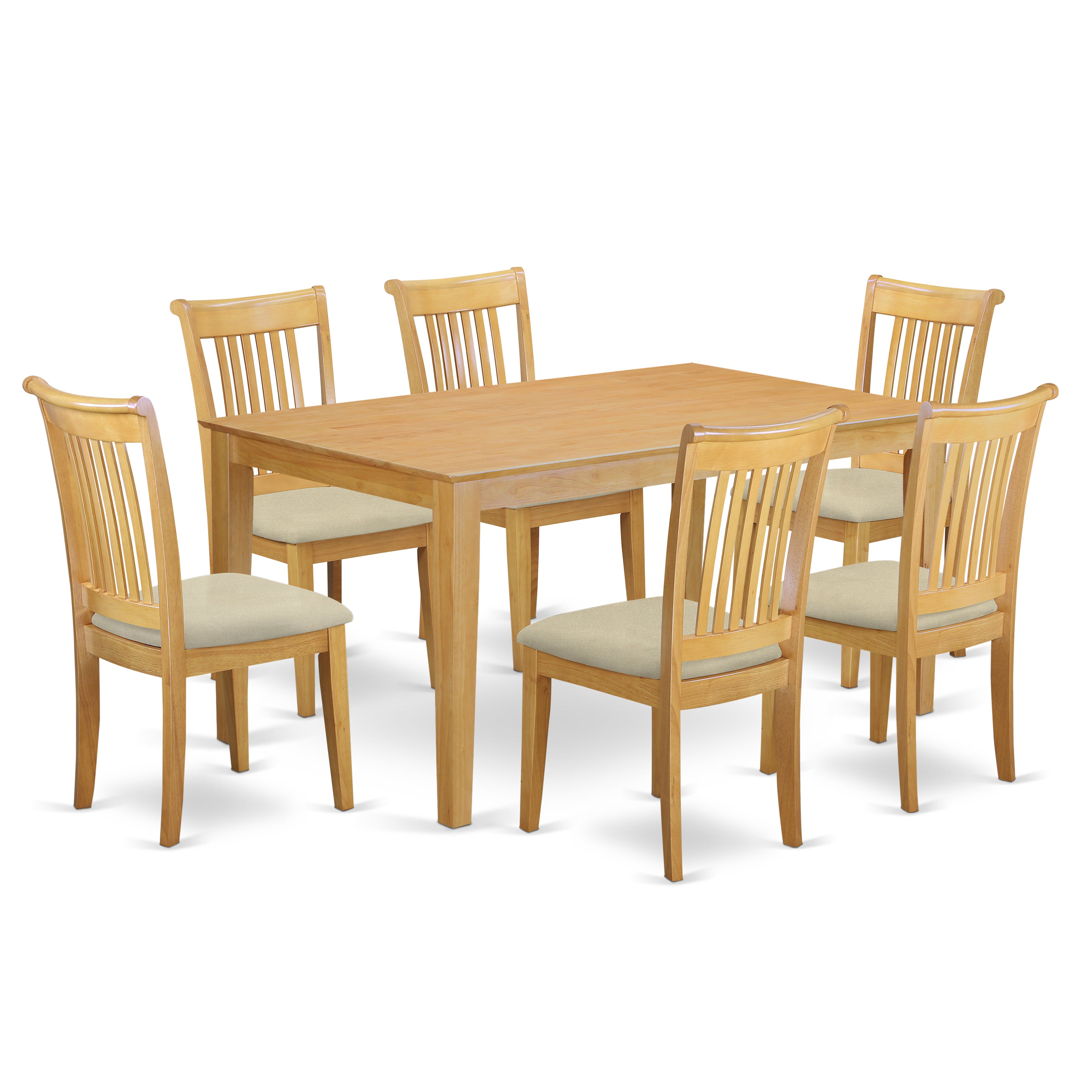CAPO7-OAK-C 7 Piece dining table set- Solid Top dining room table and 6 Cushion Seat dining chairs