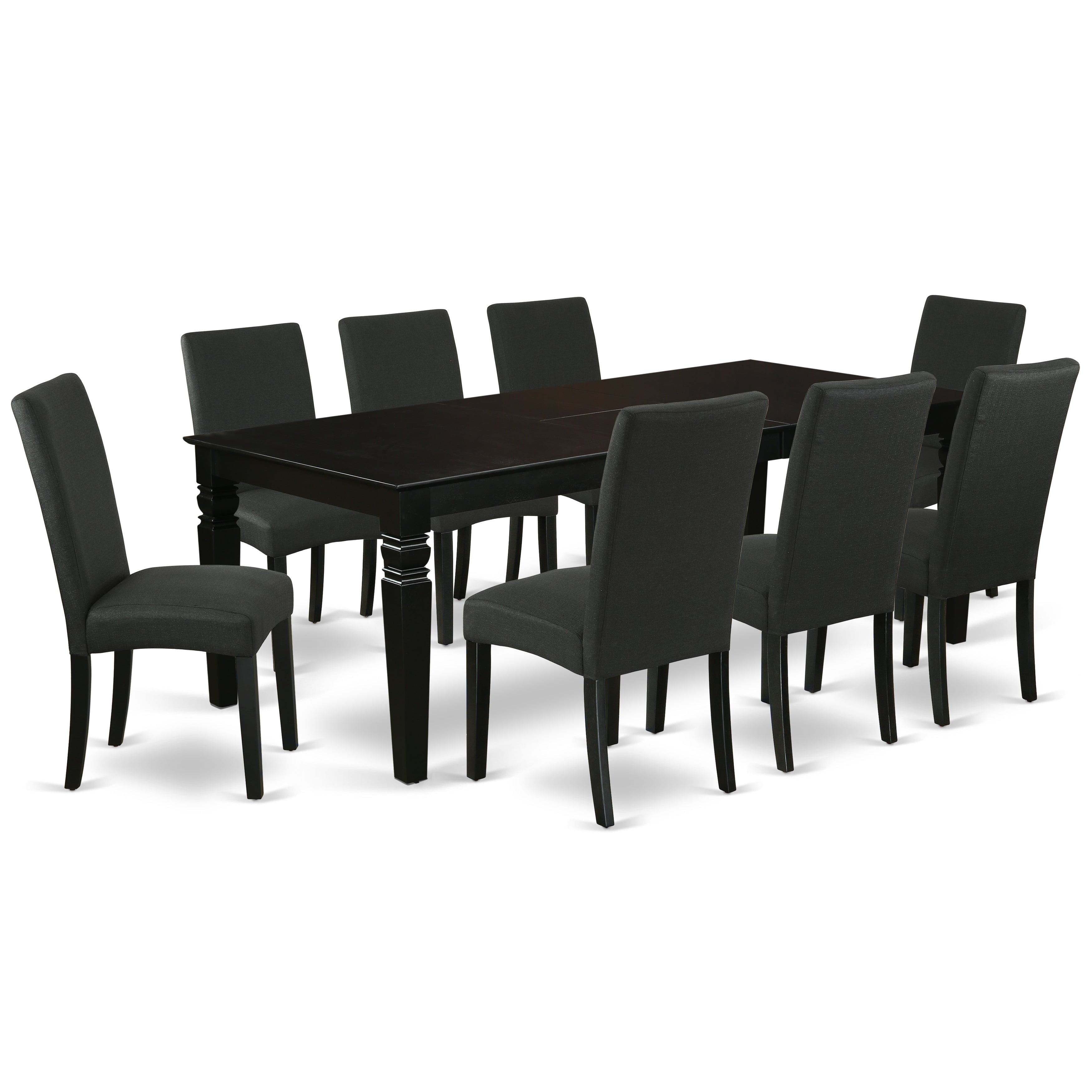Logan 9 PC 84" Traditional Dining room Table With Leaf And Parson Chairs Set in Black