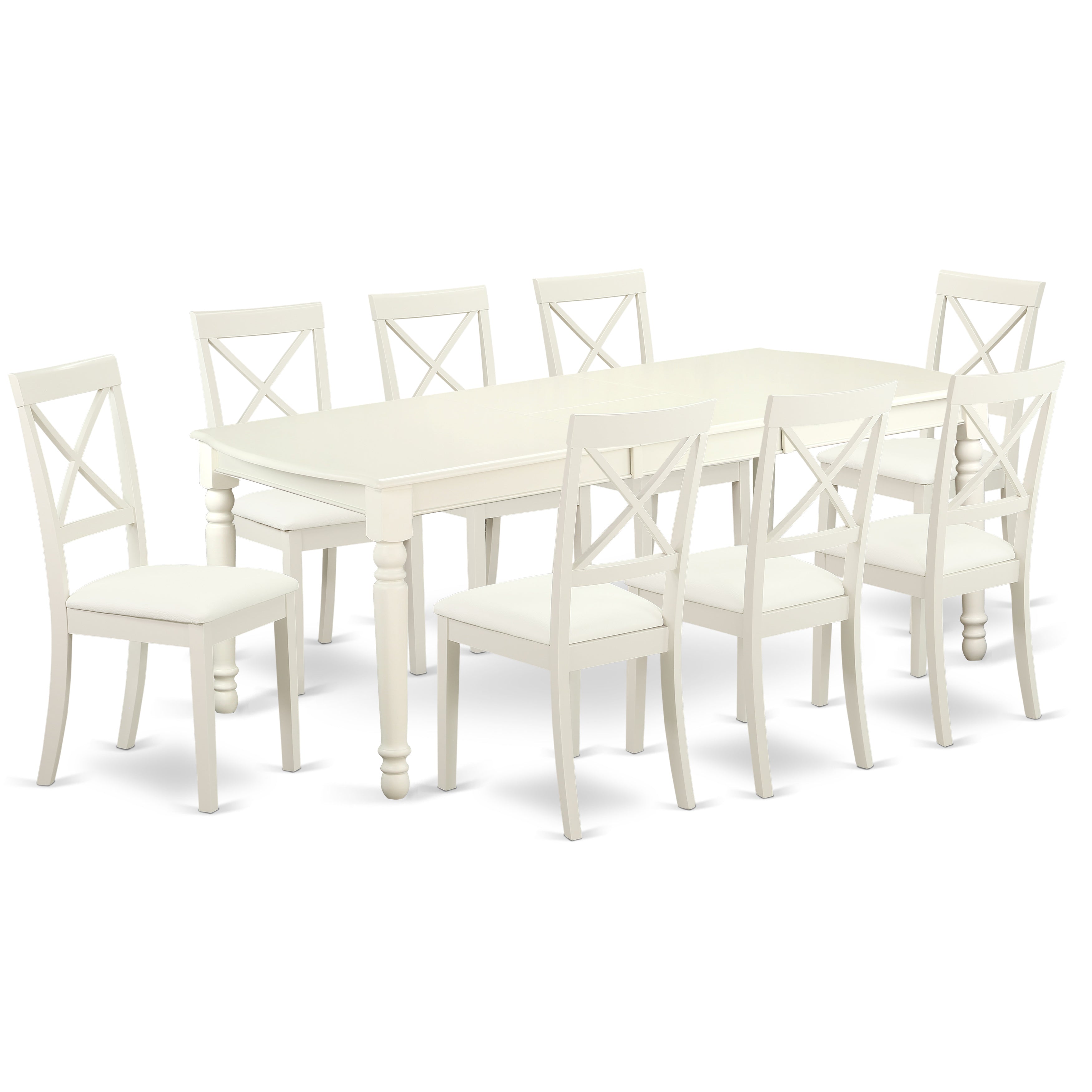 DOBO9-LWH-LC 9 PC Dining table set-Dining table and 8 faux leather seat kitchen chairs in linen white