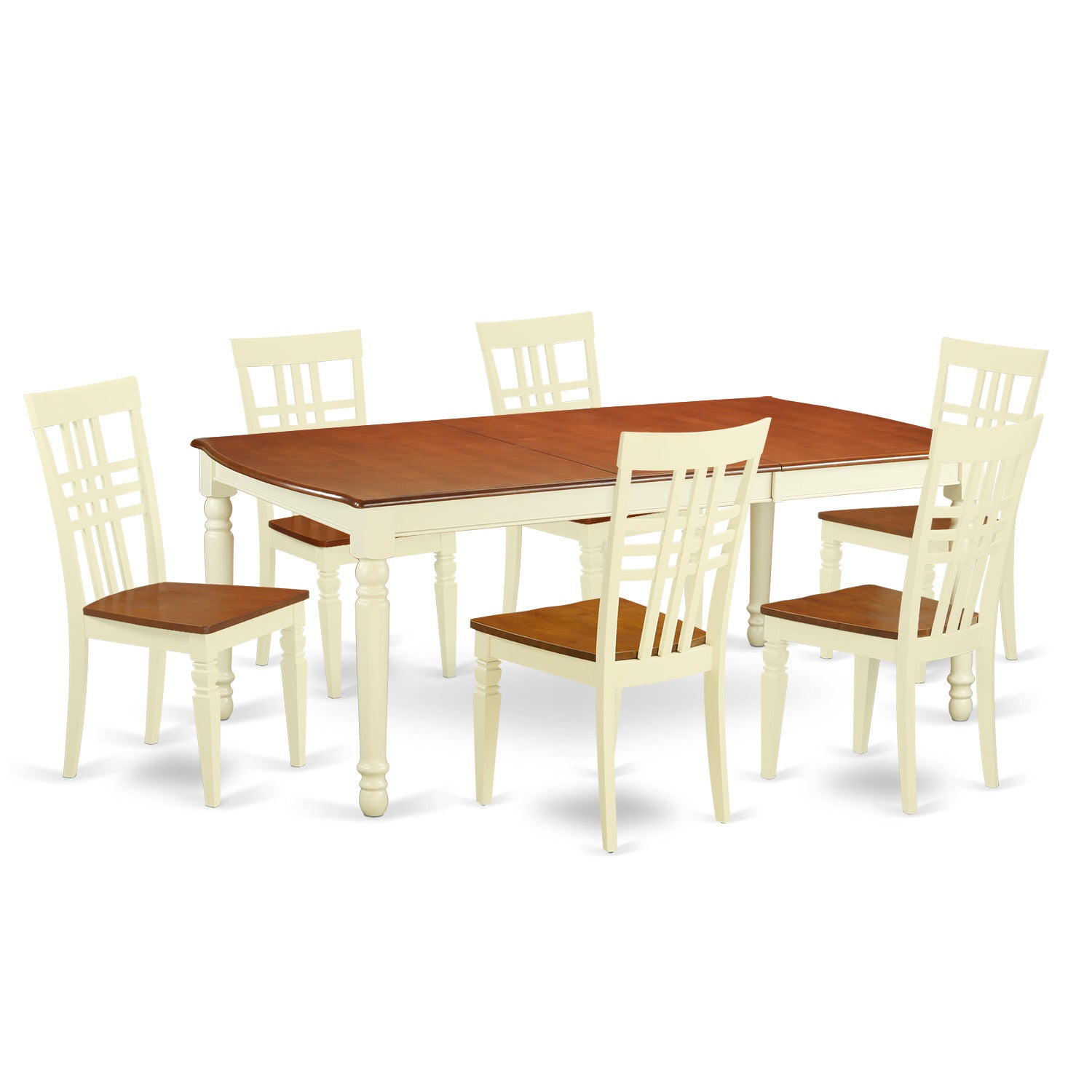 DOLG7-BMK-W 7 PC Kitchen Tables and chair set with a Dining Table and 6 Dining Chairs in Buttermilk and Cherry