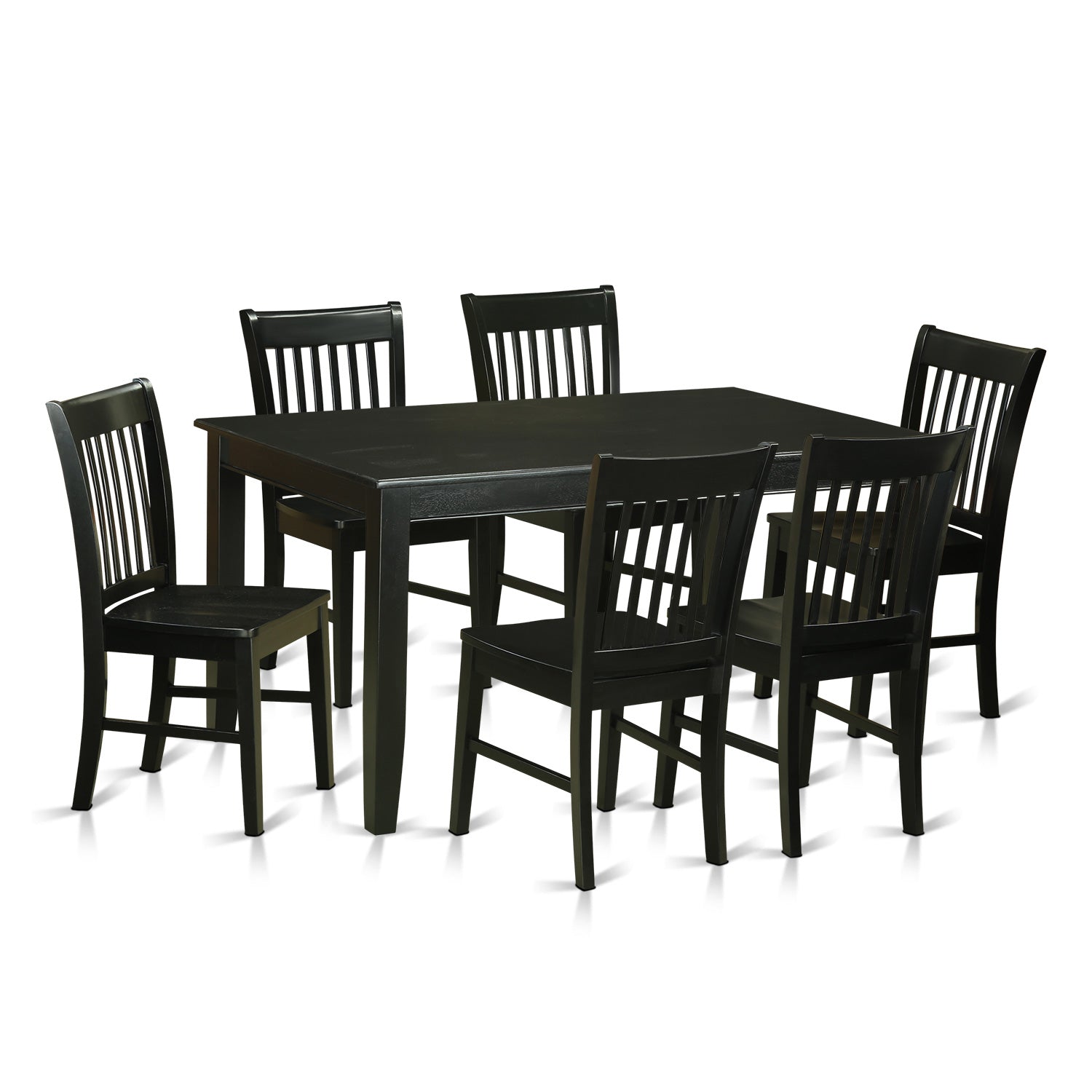 Dudley 7 Pc Black Dining room Kitchen Table and 6 Slat Back Chairs Set