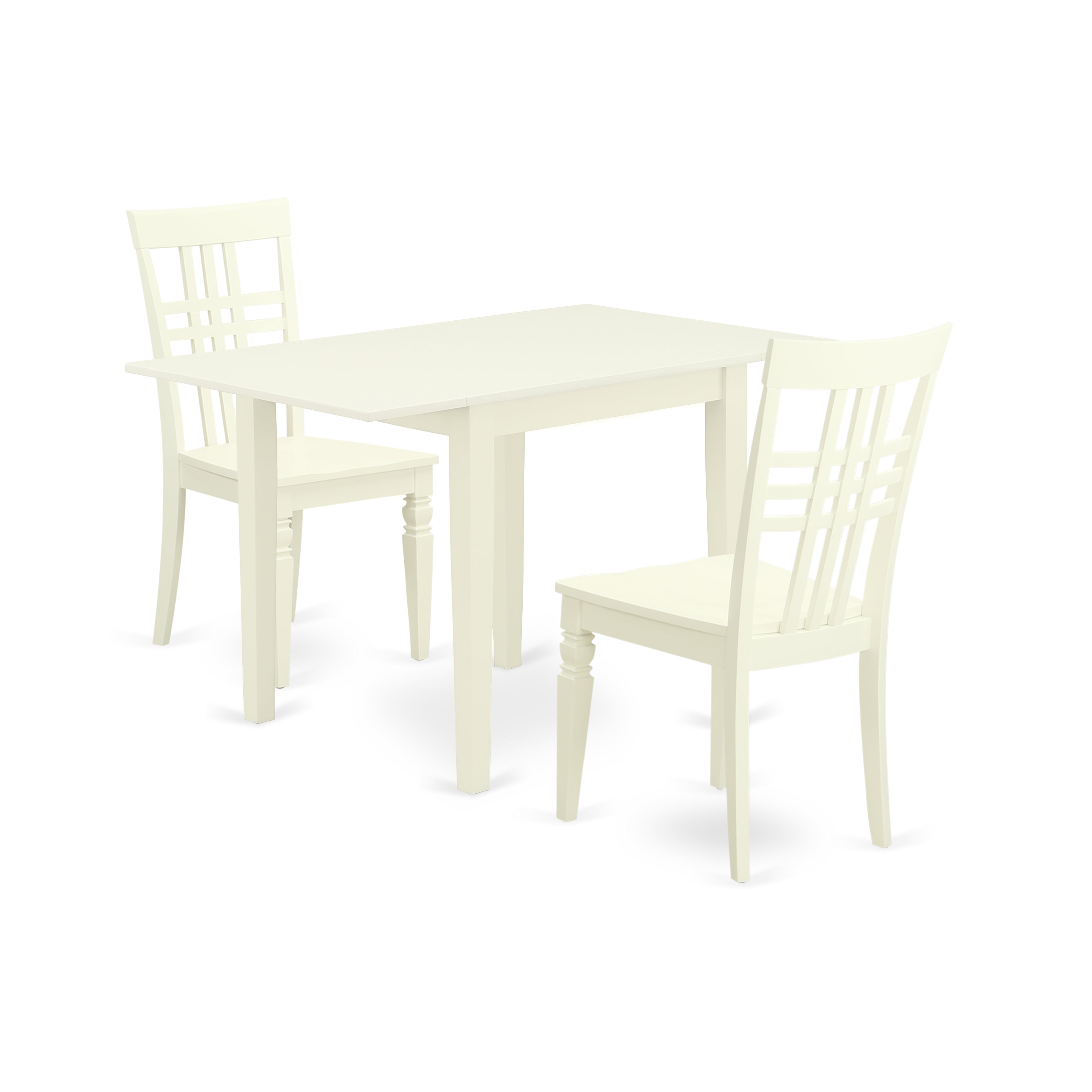 East West Furniture NDLG3-LWH-W 3Pc Dining Table Set Consists of a Small Kitchen Table and 2 Dining Room Chair with Hard Wood Seat and Panel Back, Linen White Finish