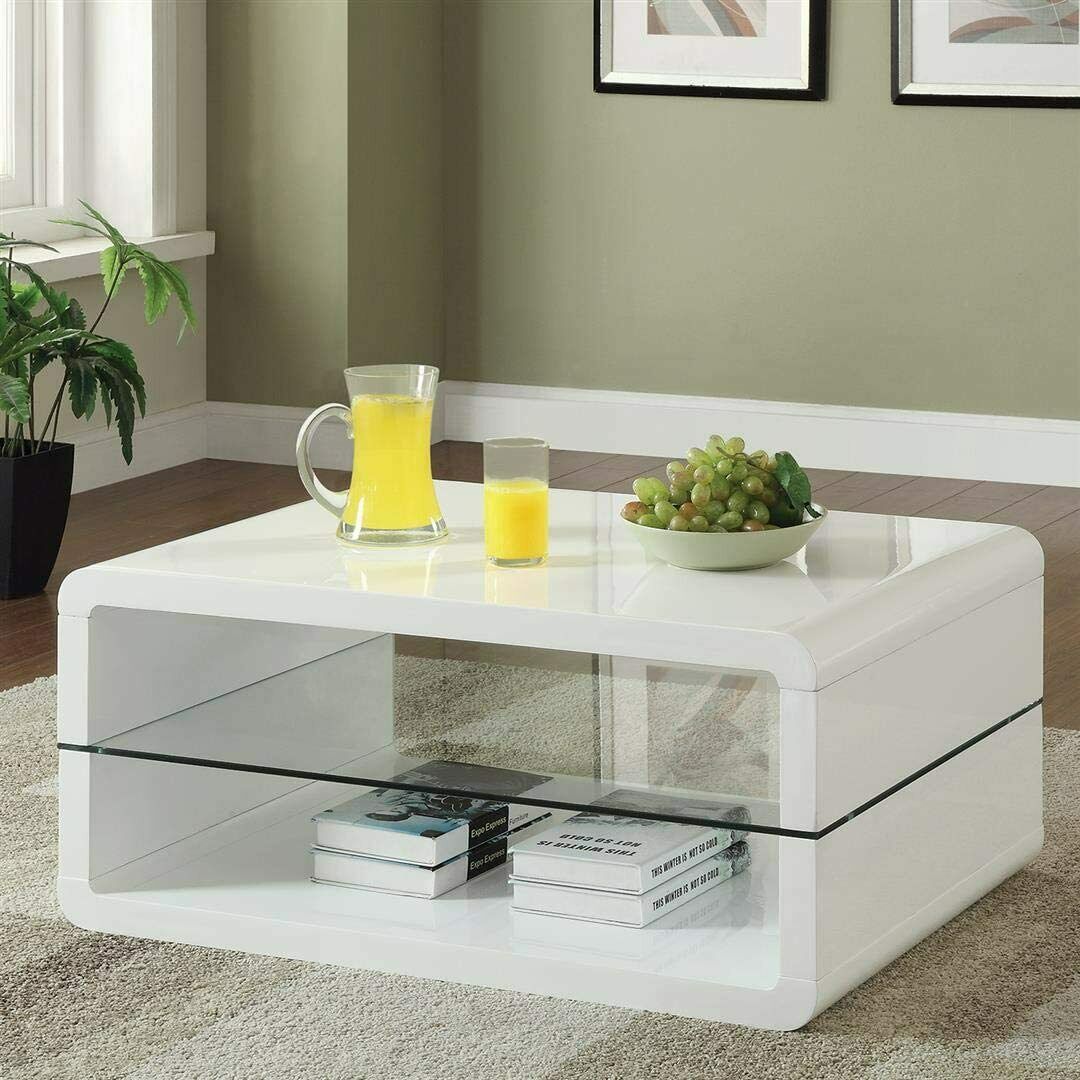 Coaster Contemporary Coffee Table with 2-shelf White and Clear 703268