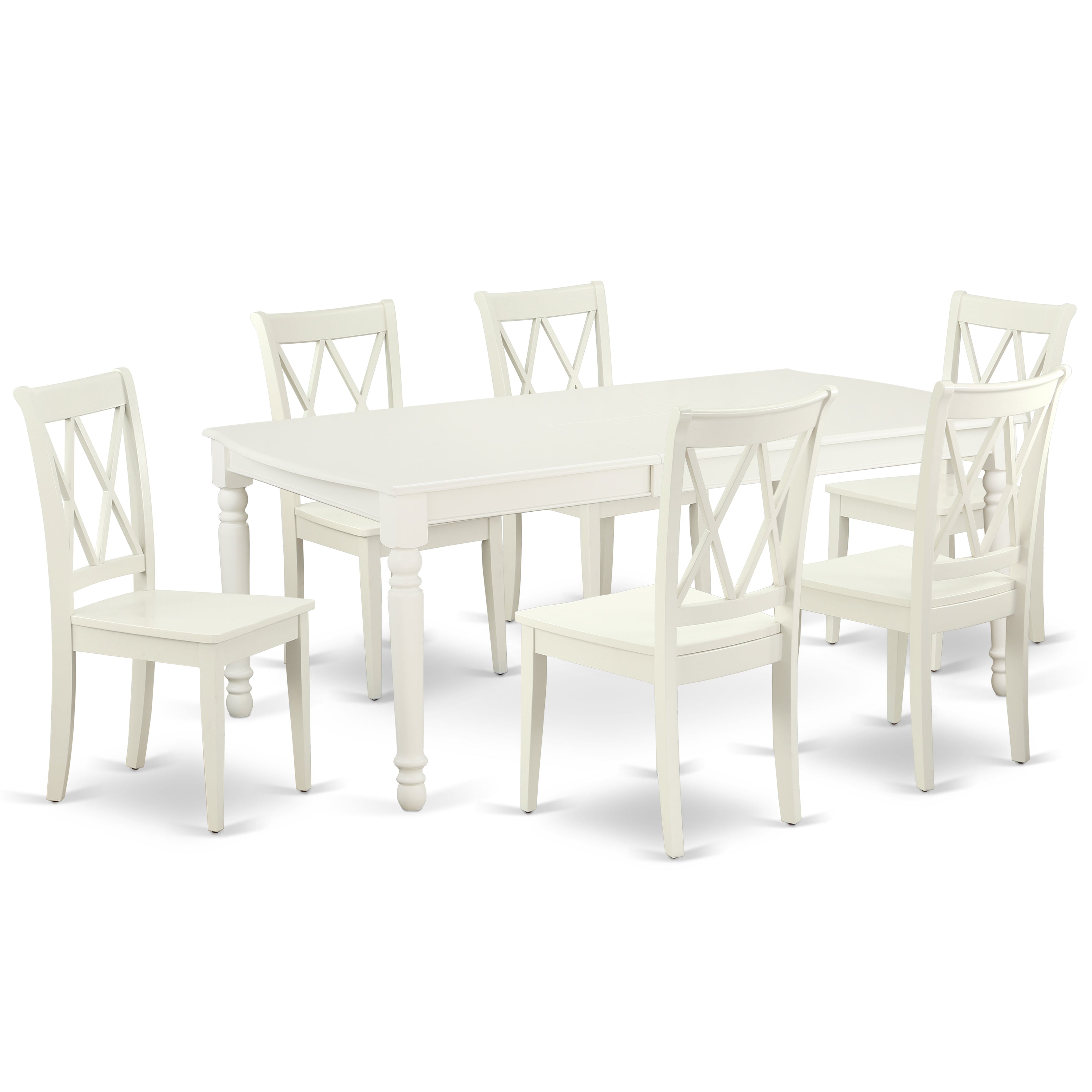 DOCL7-LWH-W 7PC Rectangular 60/78 inch Table with 18 In Leaf and 6 Double X back Chairs
