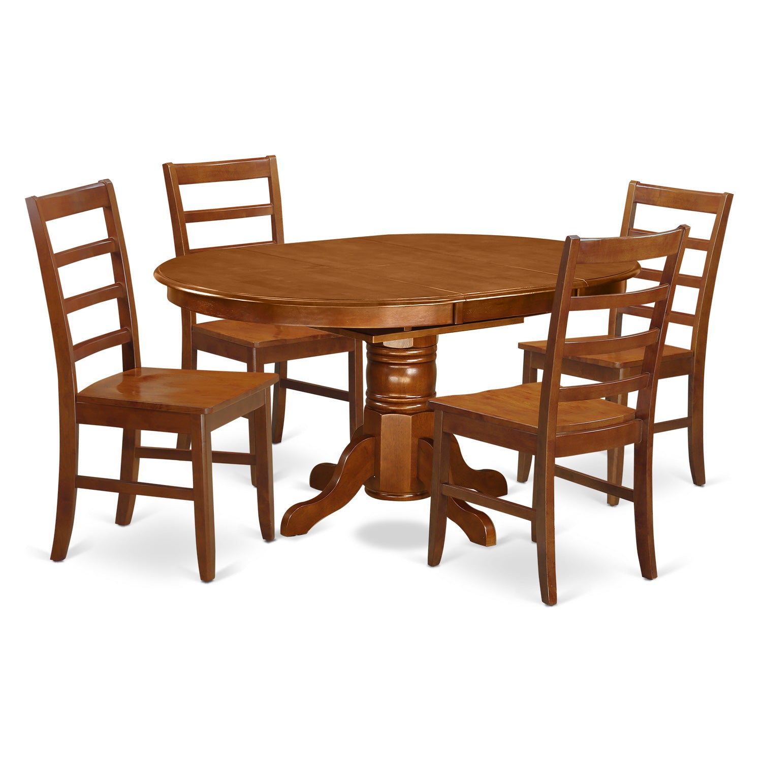 AVPF5-SBR-W 5 Pc Avon offering Leaf and 4 Wood Chairs in Saddle Brown