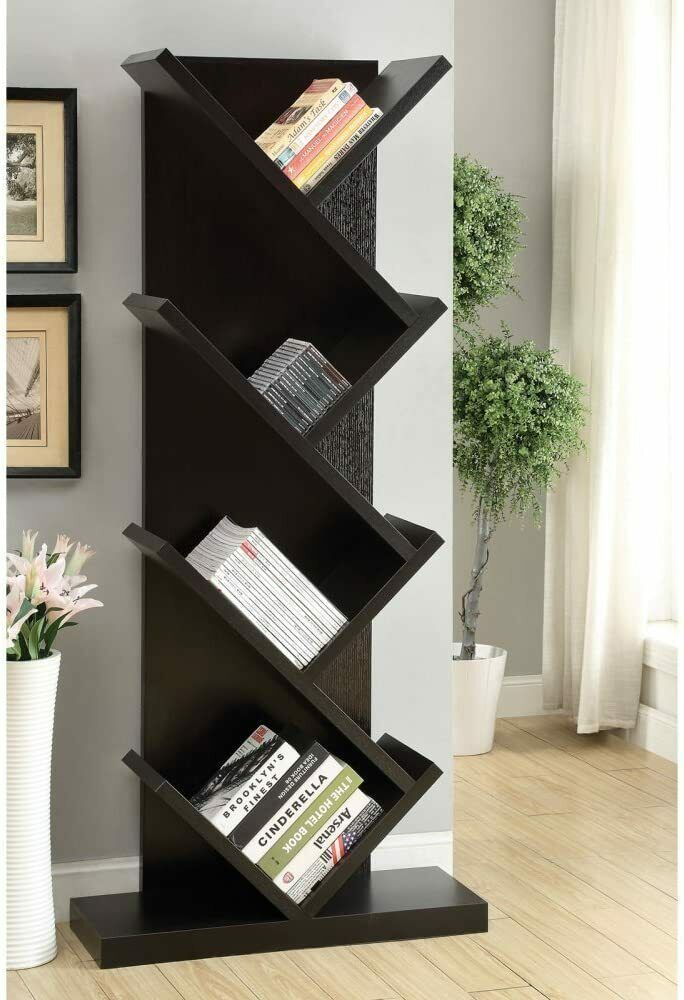 Contemporary 4 - Shelf Bookcase Bookshelf with Diagonal Slating Shelves