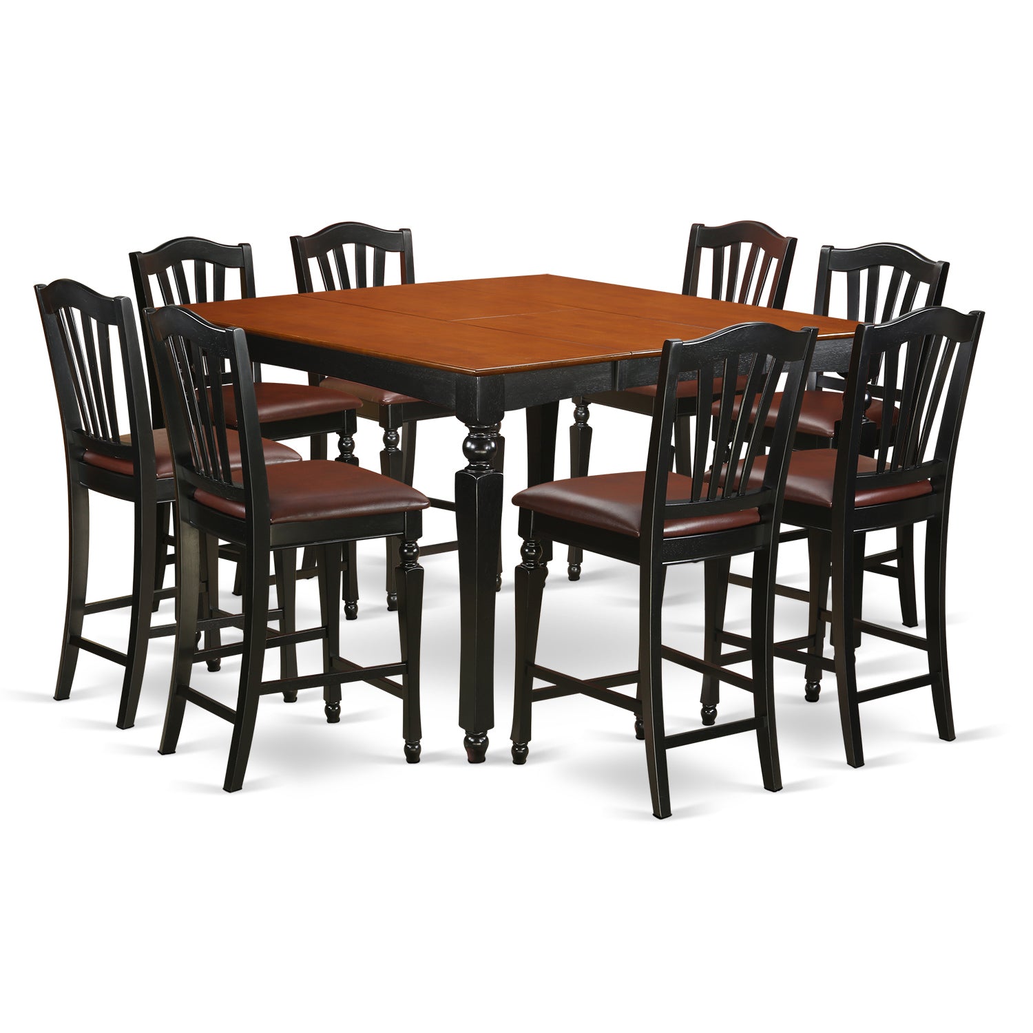 CHEL9-BLK-LC 9 PC counter height set- Square Counter height Table and 8 Stools