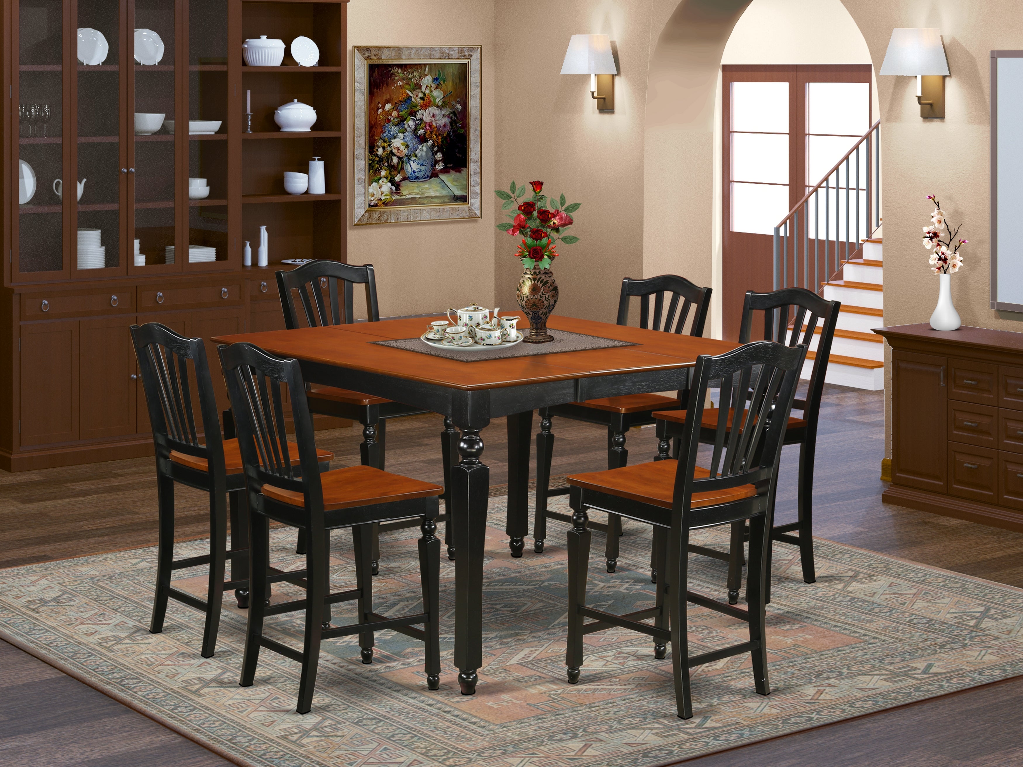 CHEL7-BLK-W 7 Pc counter height Table set-Square gathering Table and 6 Stools