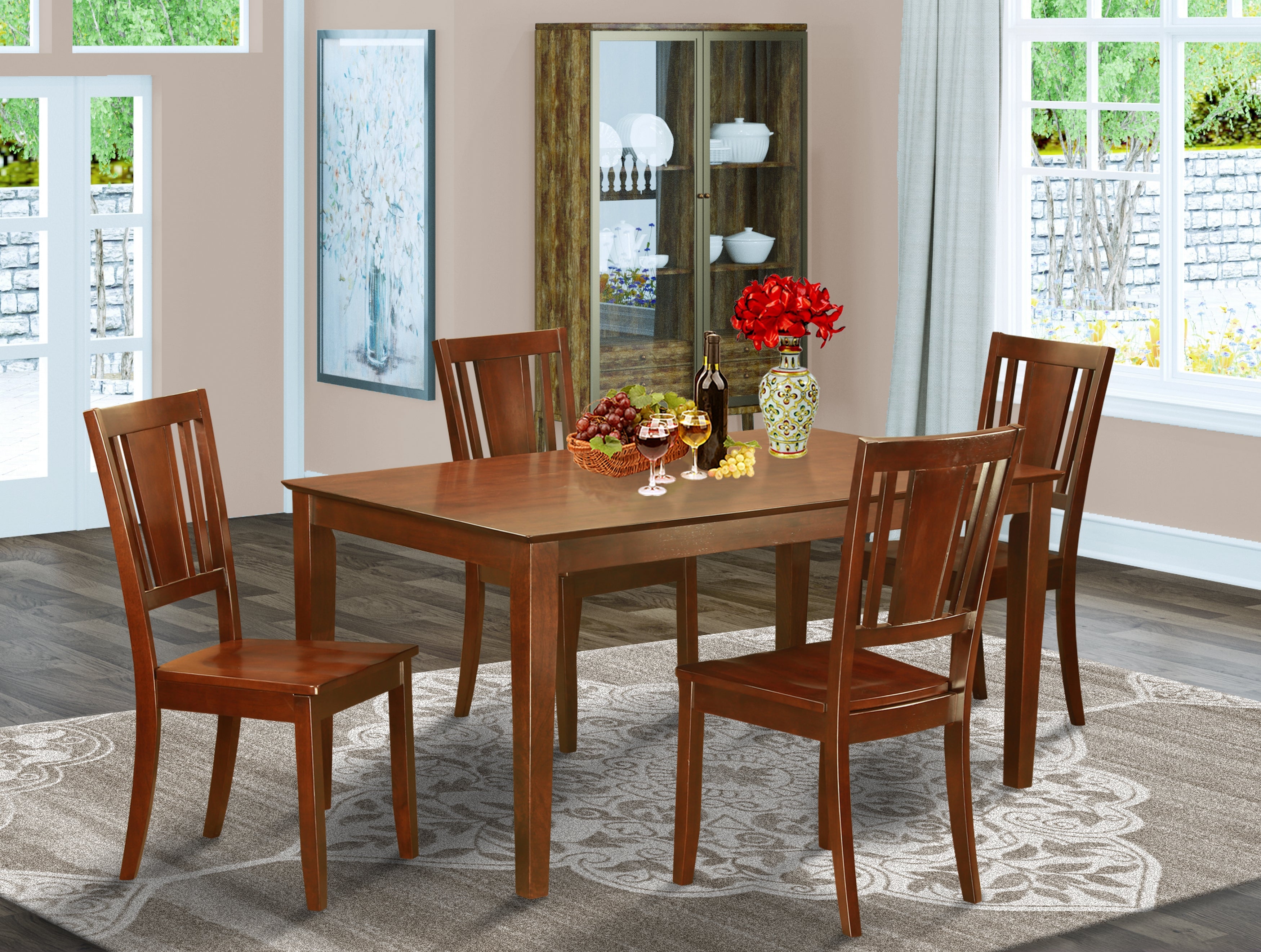 CADU5-MAH-W 5 PC Dining Room set - Dining Table and 4 Dining Chairs