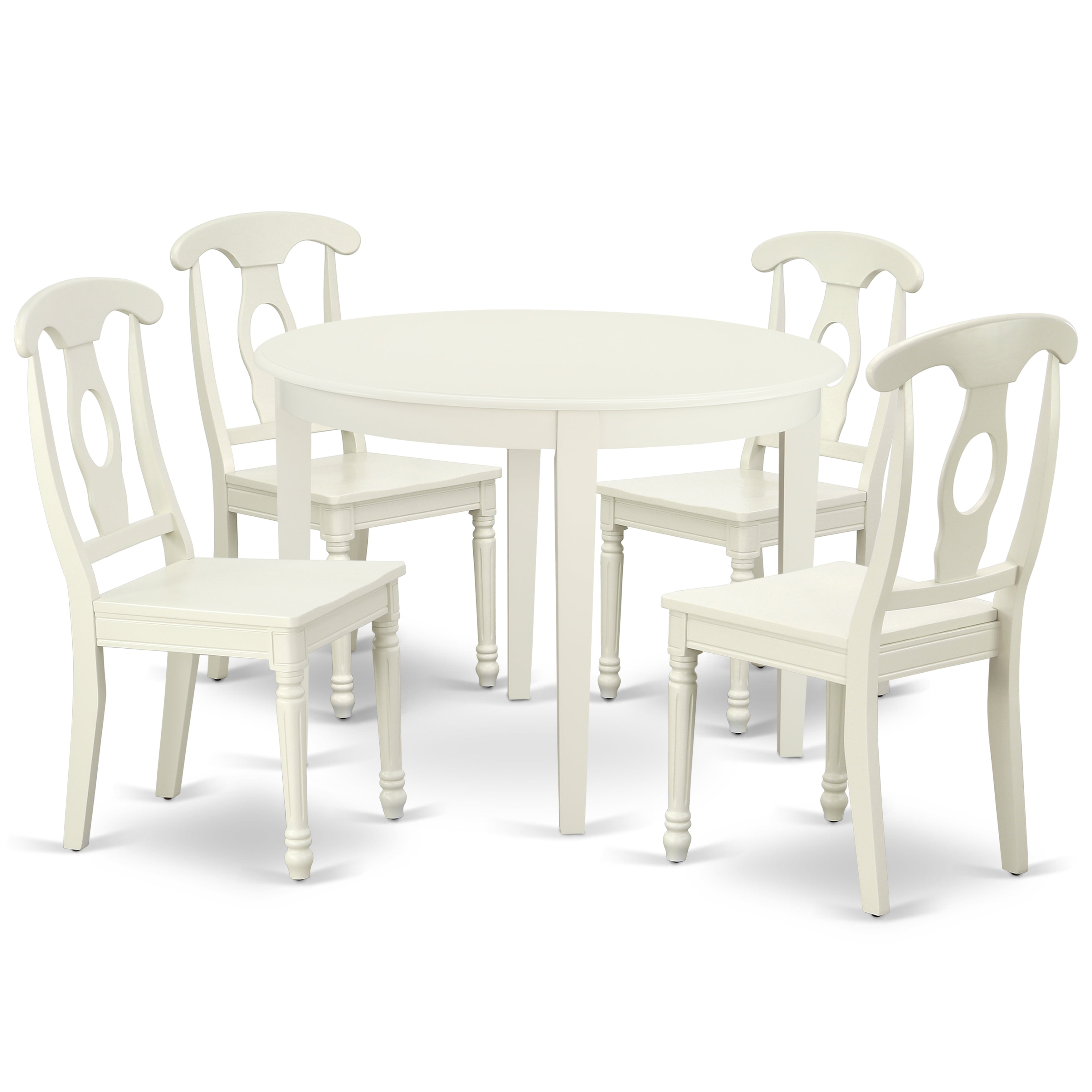 BOKE5-LWH-W 5PC Round 42 inch Table and 4 Panel Back Chairs