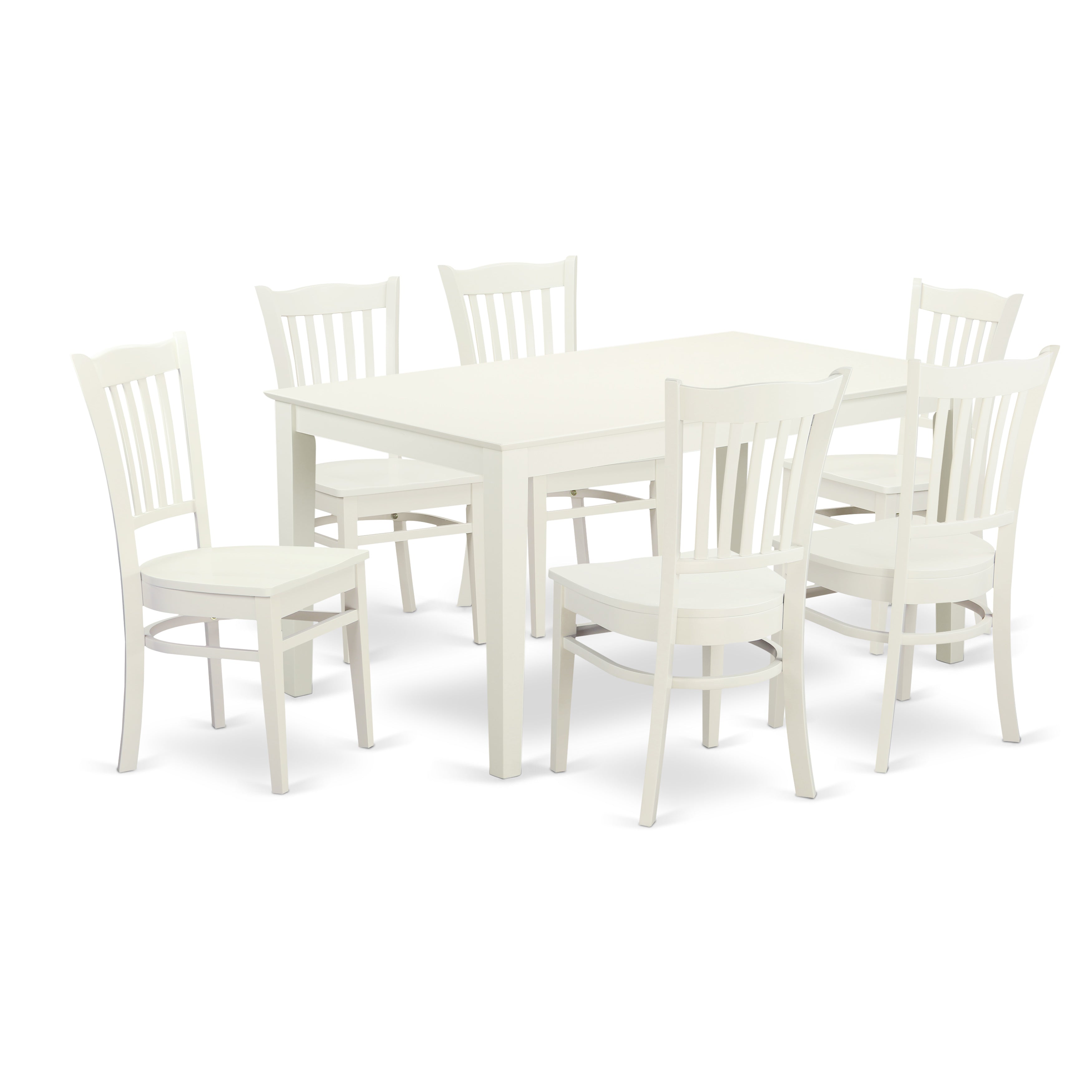 CAGR7-LWH-W 7 Piece dining table set for 6- Dining table and 6 Wood seat dining chairs