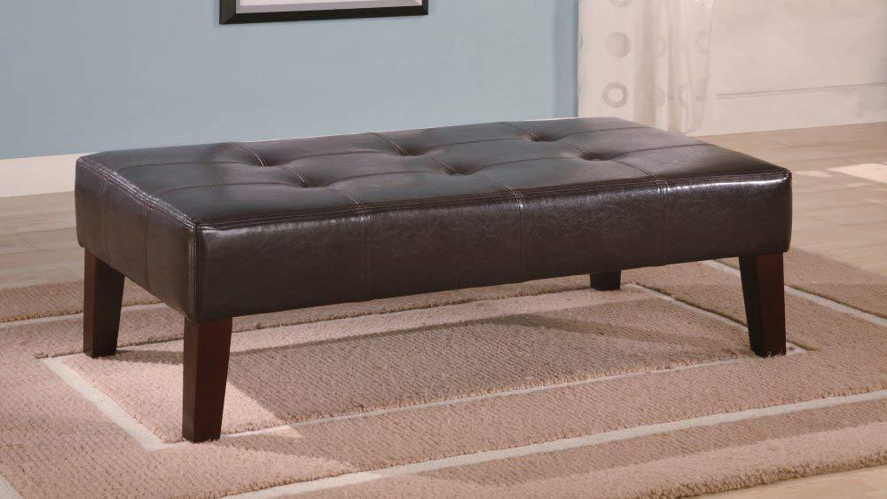 Coaster Dark Brown Contemporary Rectangular Tufted Faux Leather Ottoman