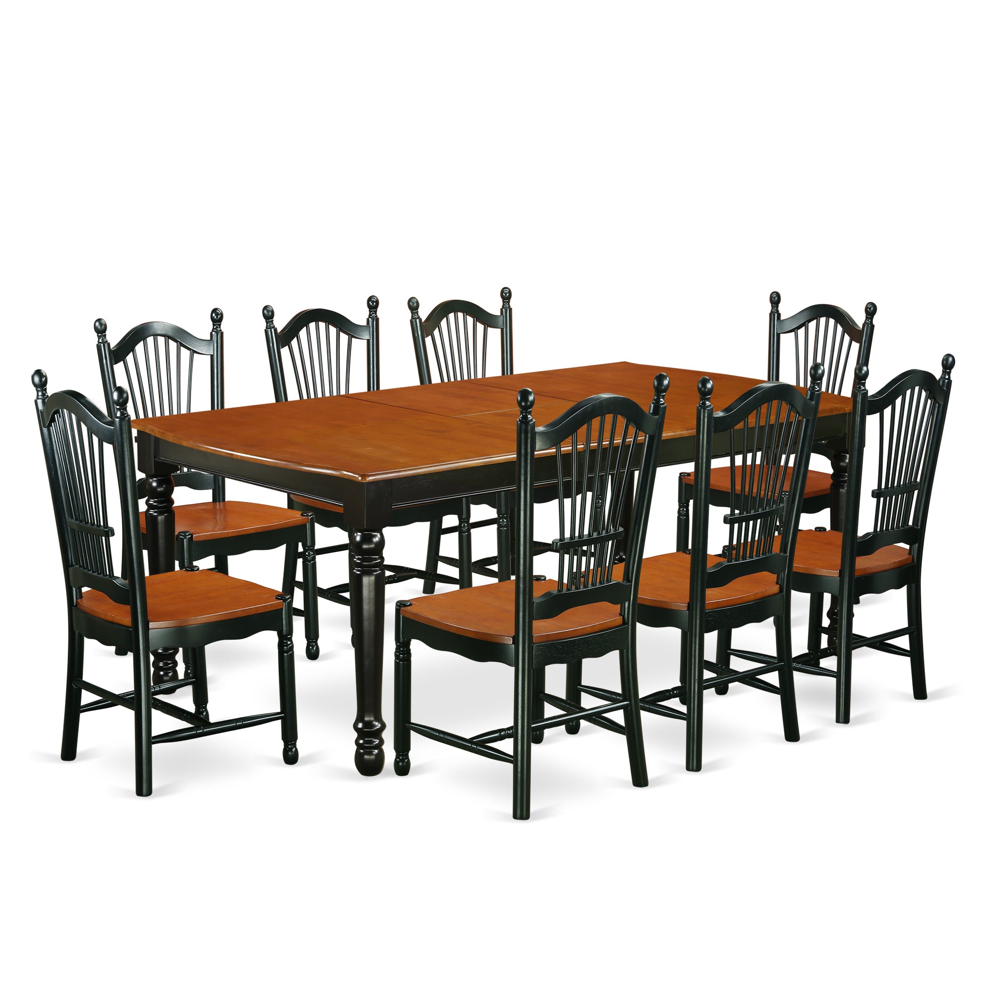DOVE9-BCH-W 9 PC kitchen tables and chair set with one Dover dining table and 8 kitchen chairs in a Black and Cherry Finish