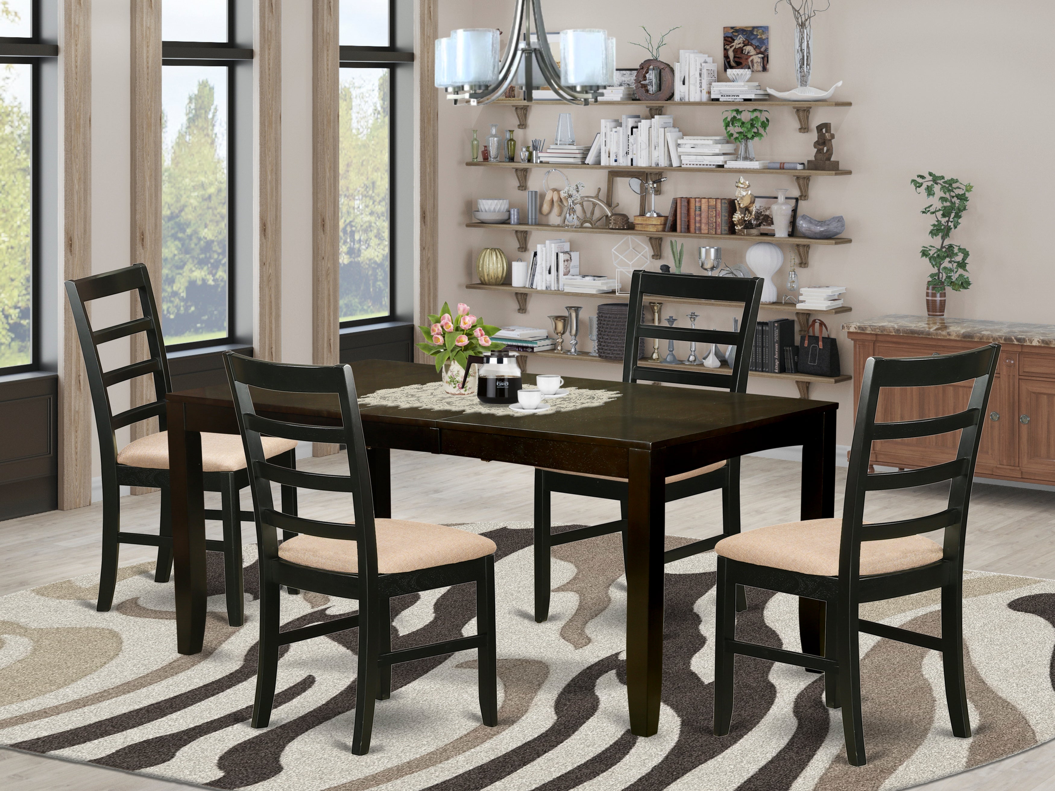 LYPF5-CAP-C 5 Pc Dining room set for 4-Table with Leaf and 4 Chairs for Dining room