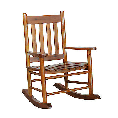 Traditional Country Porch Solid Wood Slat Back Youth Rocking Chair Golden Brown