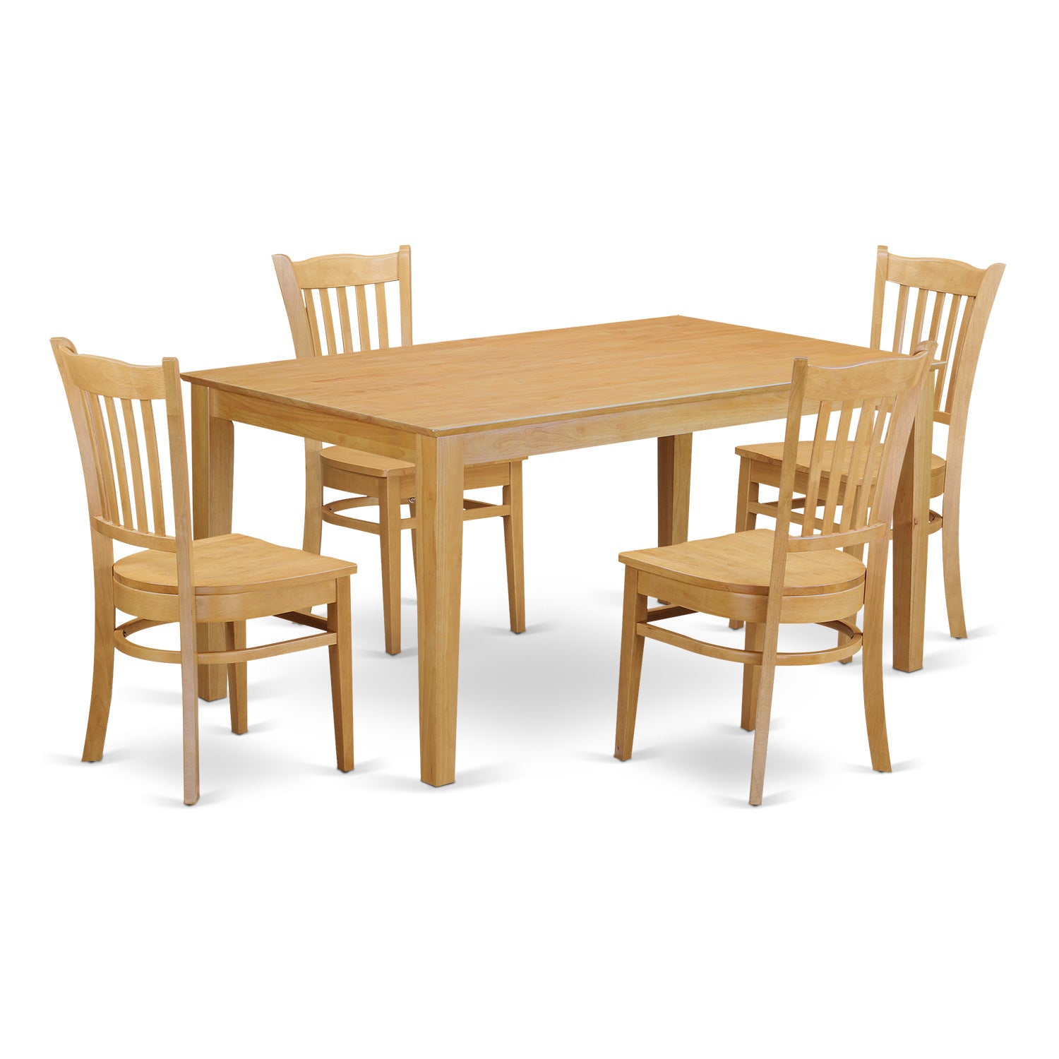 CAGR5-OAK-W 5Pc Rectangle 60 Inch Dining Table And 4 Wood Seat Kitchen Chairs