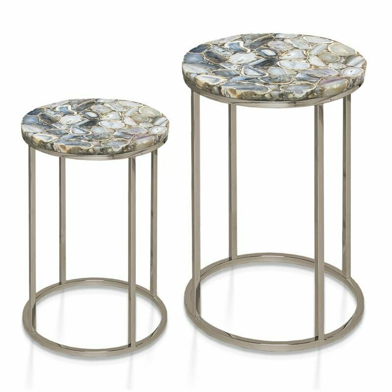 2 Piece Onyx Agate Top Nesting Accent Table Set