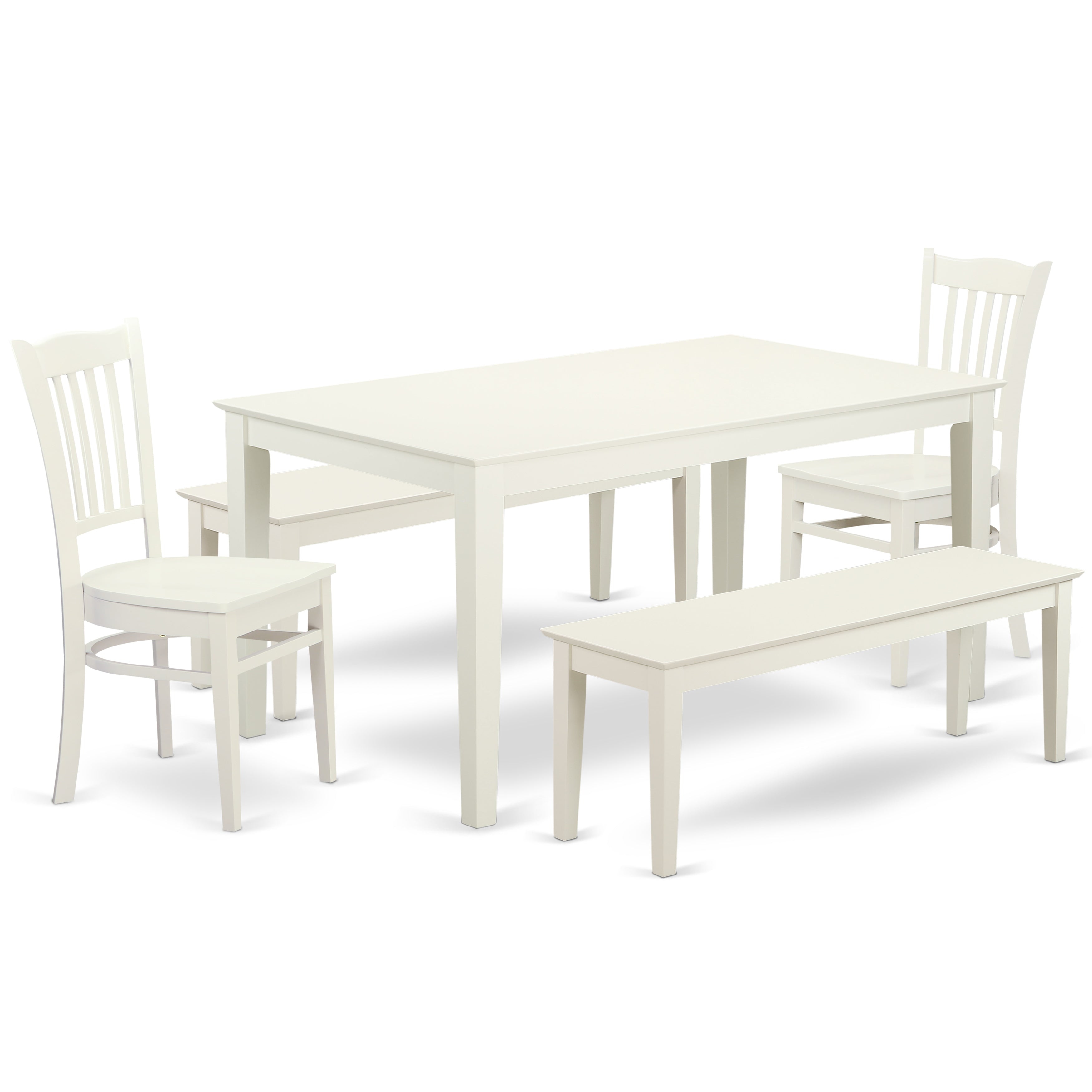 CAGR5C-LWH-W 5 Piece dining for 6-Dining room table and 2 Wood Seat Chairs and 2 Benches in Linen White