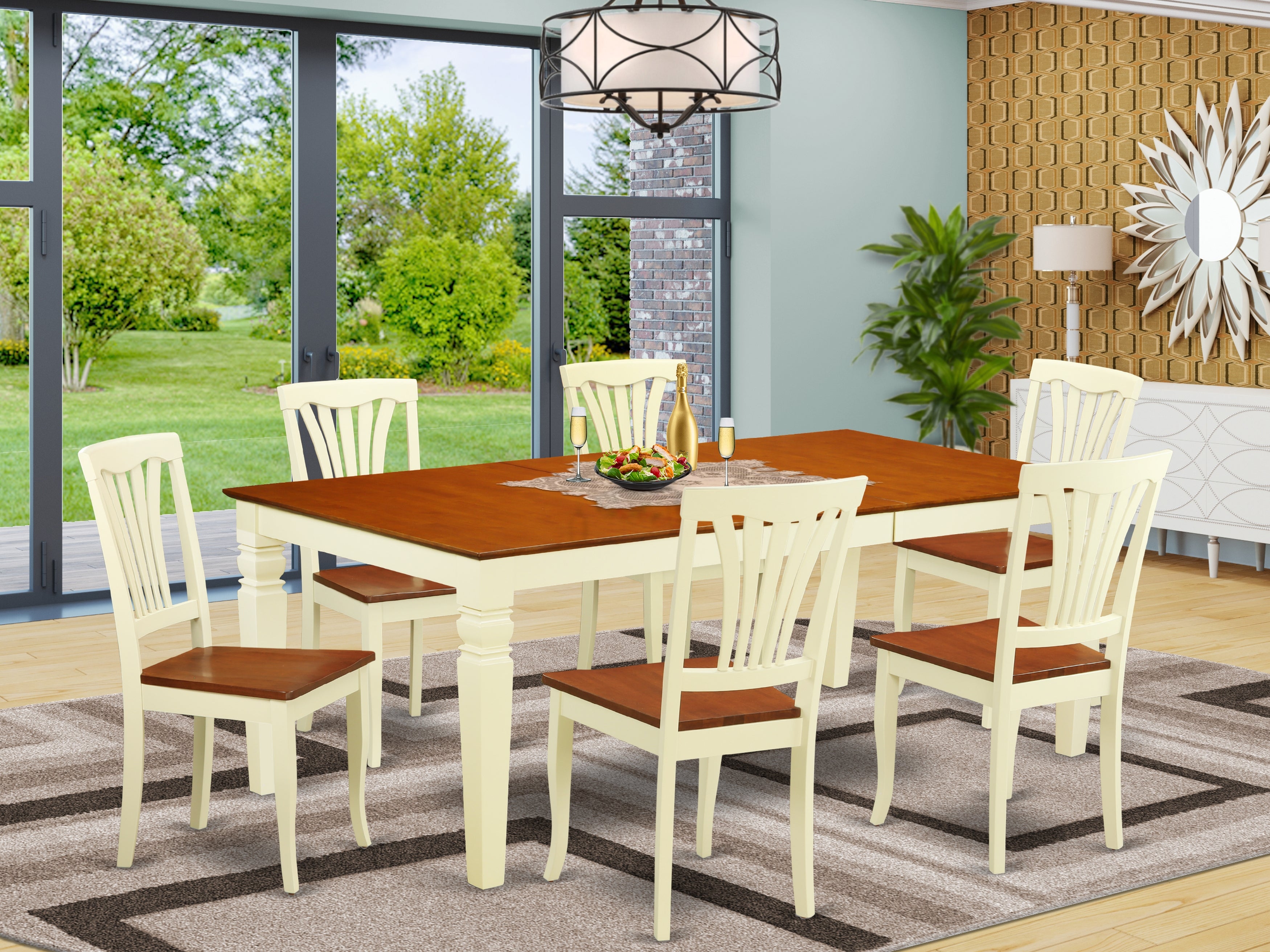 LGAV7-BMK-W 7 PC Dinette set with a Dining Table and 6 Dining Chairs in Buttermilk and Cherry