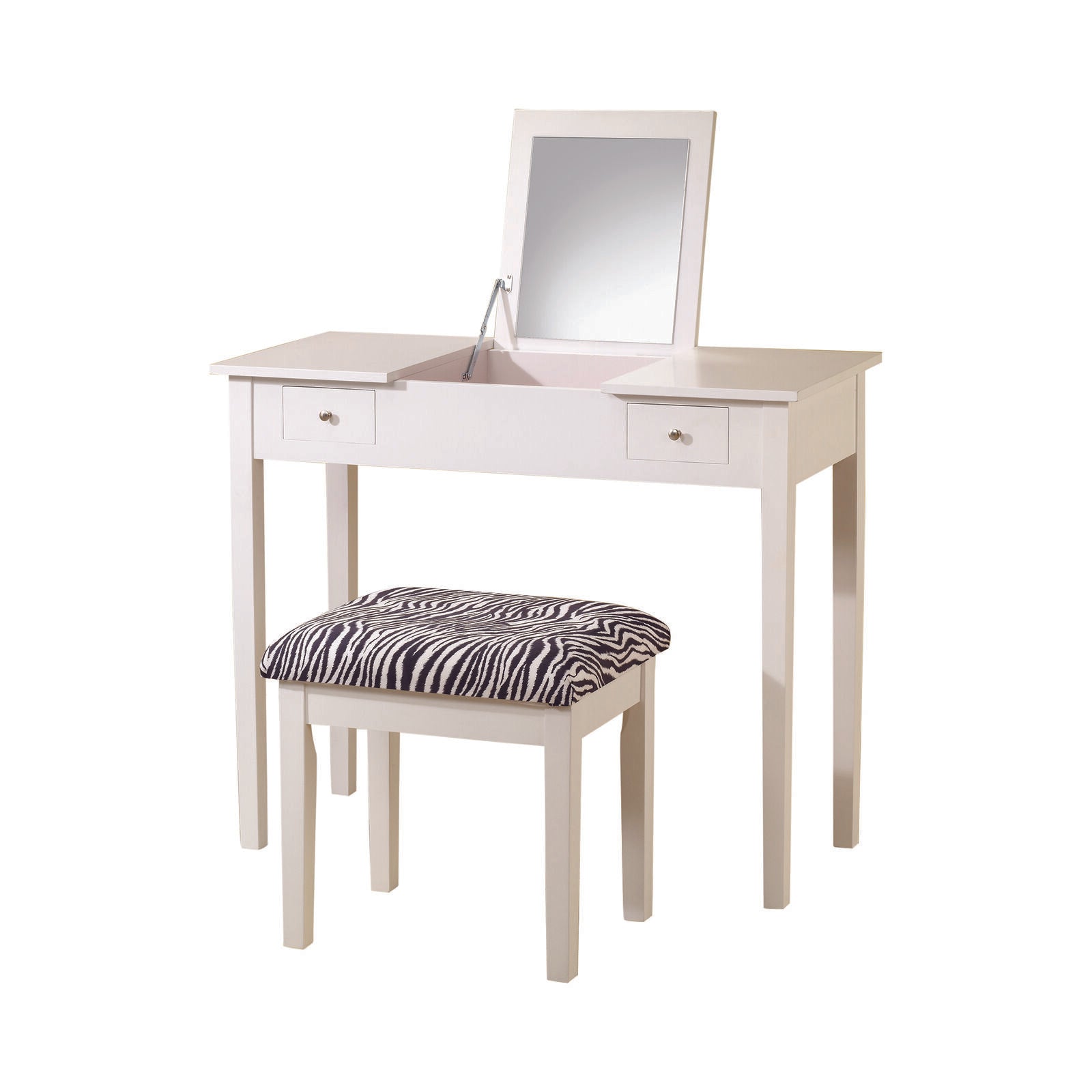 Transitional 2-Piece Vanity Dressing Table Set White And Zebra