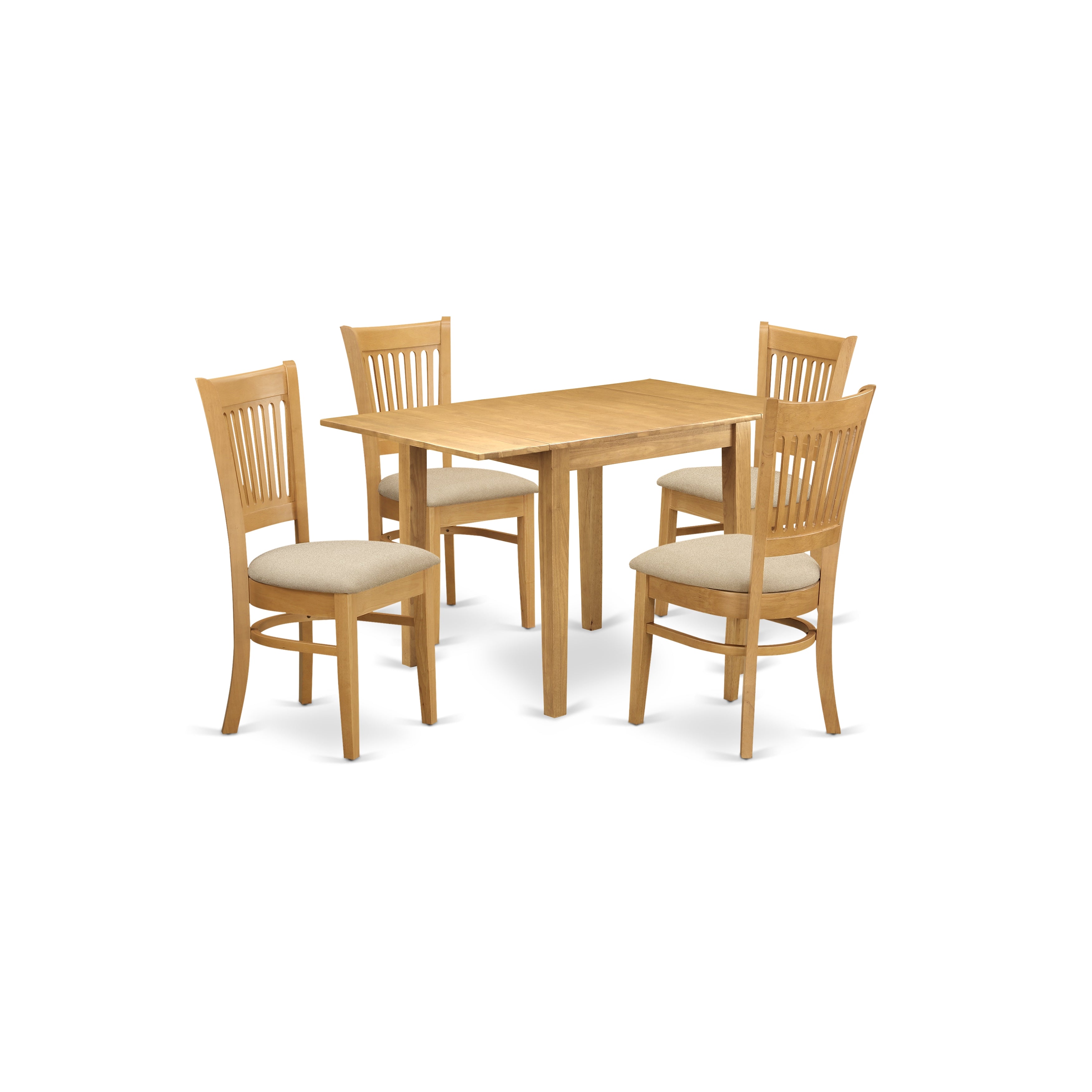 East West Furniture NDVA5-OAK-C, 5Pc Dinette Set for Small Spaces Includes a Dining Room Table and 4 Dinette Chairs with Microfiber Upholstery Seat and Slat Back, Oak Finish