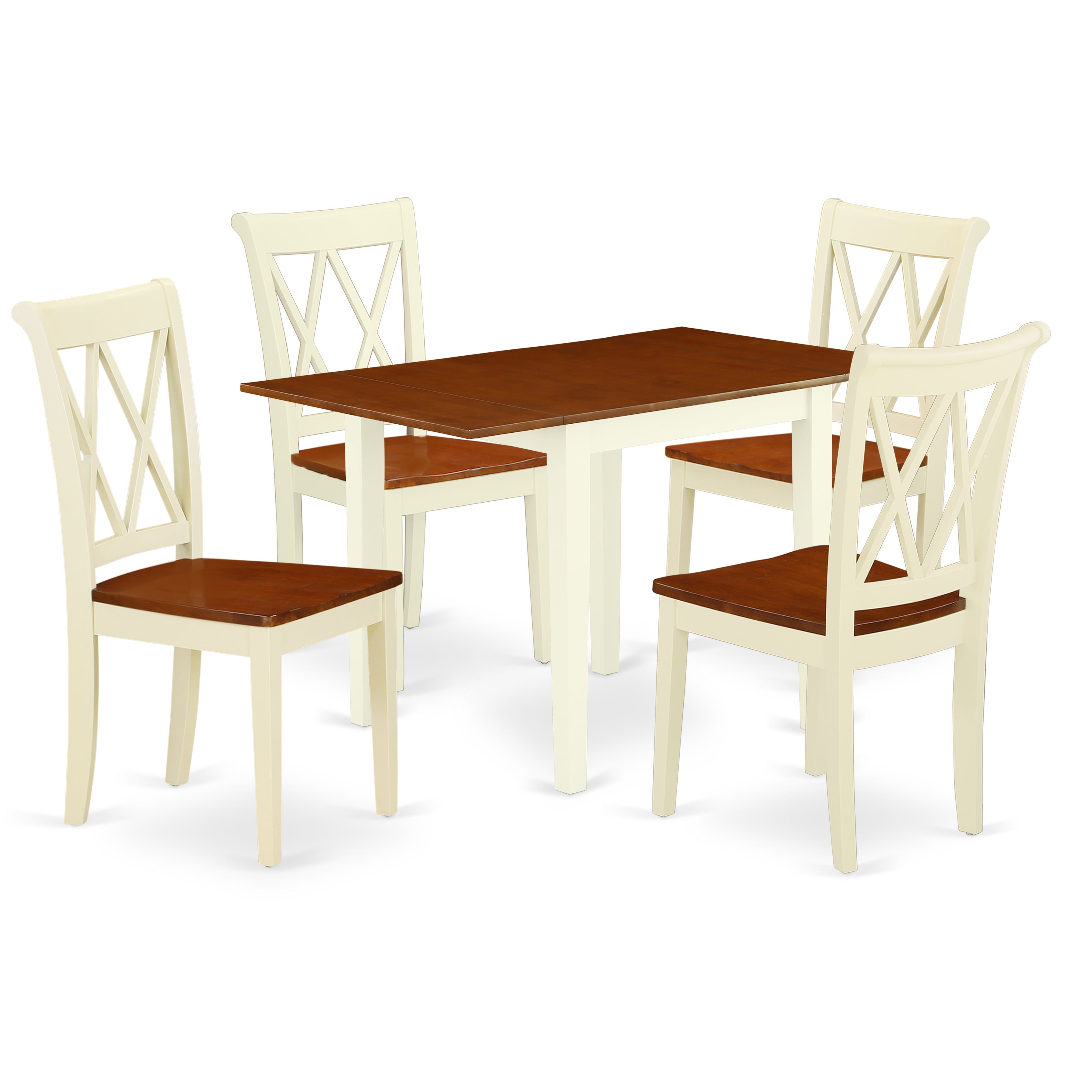 East West Furniture NDCL5-WHI-W Modern Dining Table Set 5 Pcs- 4 Brilliant Wood Chairs and an elegant Breakfast Table - Cherry Finish Hardwood Chair Seat and Table Top - Buttermilk Finish Hardwood Structure.