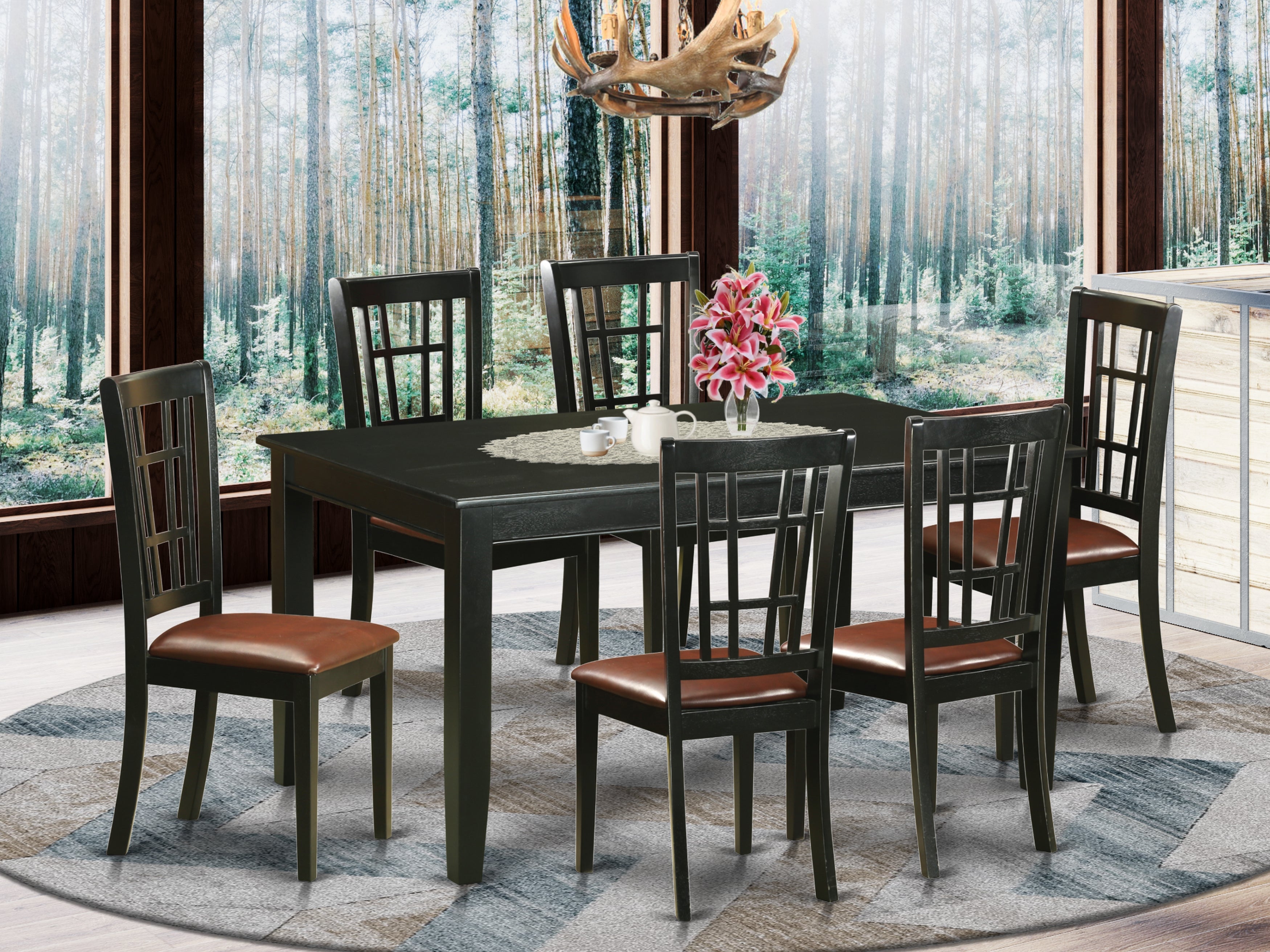 DUNI7-BLK-LC 7 PC dinette Table set for 6-Kitchen Table and 6 Dining Chairs