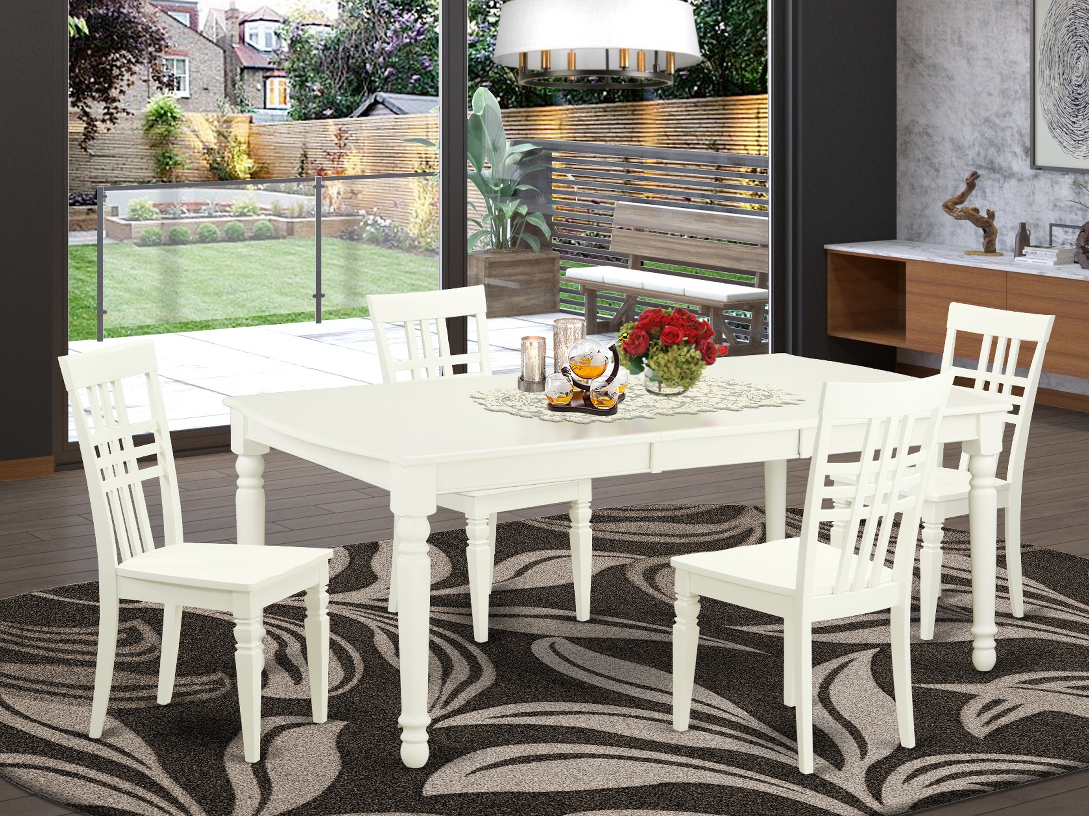 DOLG5-LWH-W 5 PC Kitchen Tables and chair set with a Dining Table and 4 Kitchen Chairs in Linen White