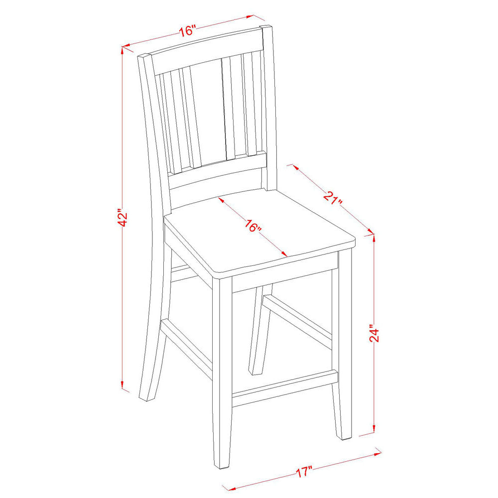 BUS-BLK-W Buckland Counter Height Chair for dining room with Wood Seat in Black Finish