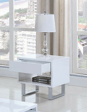Contemporary 1-Drawer End Table High Glossy White 705697