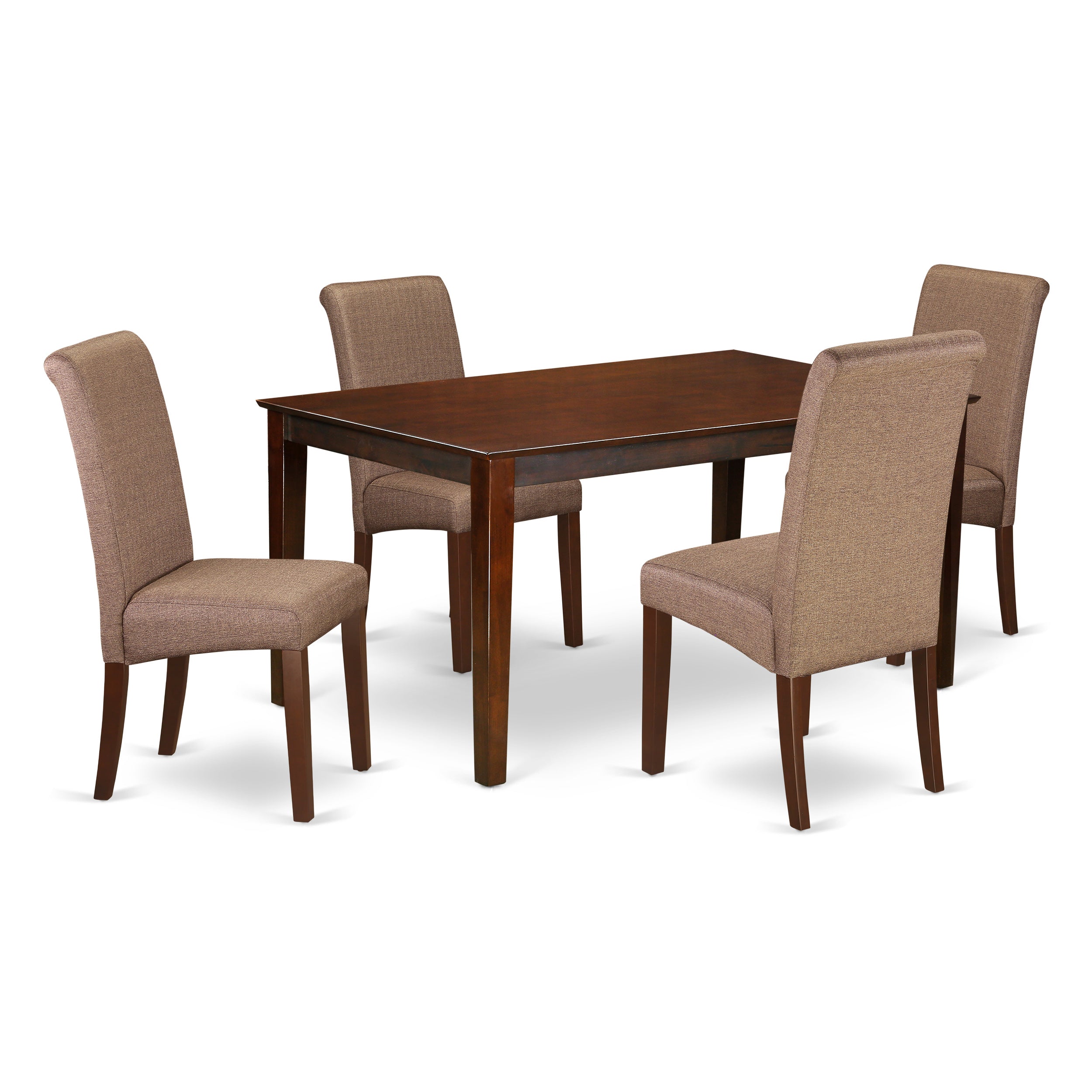 CABA5-MAH-18 5Pc Kitchen table with linen brown fabric Parson chairs with mahogany chair legs