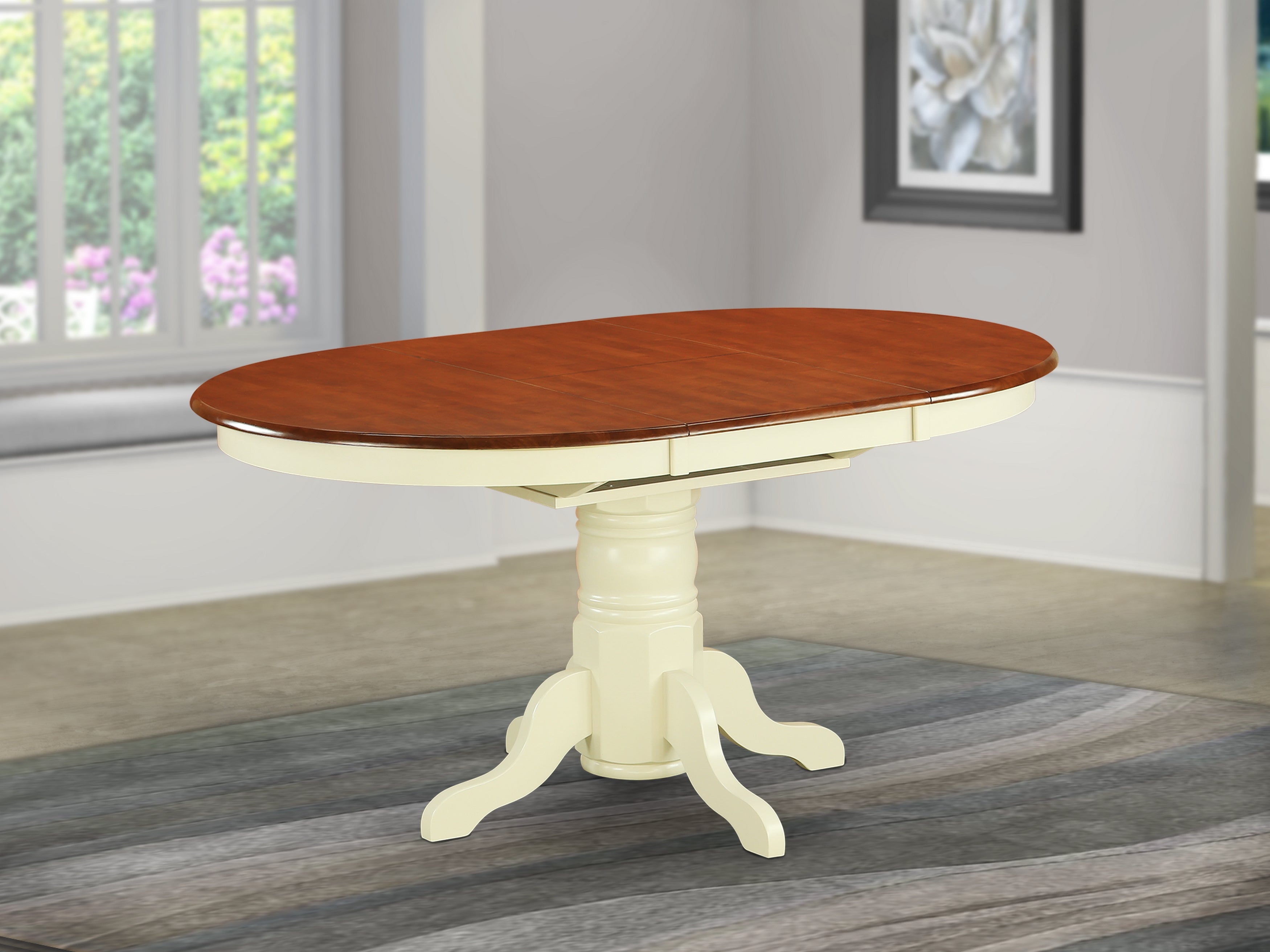 AVT-WHI-TP Oval Table with 18" Butterfly leaf - Buttermilk and Cherry