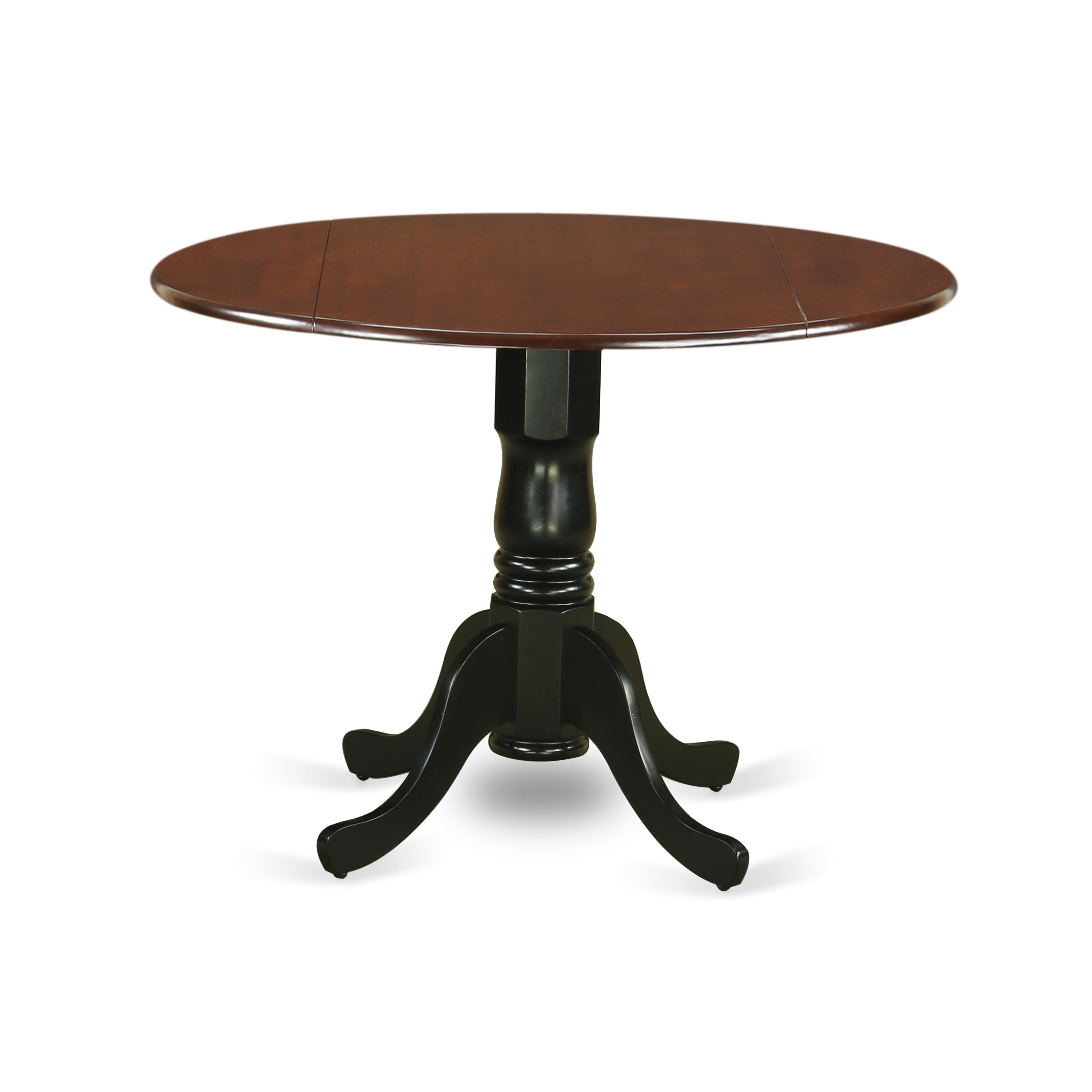 DLT-MBK-TP Dublin Round Table with two 9" Drop Leaves in Mahogany and Black Finish