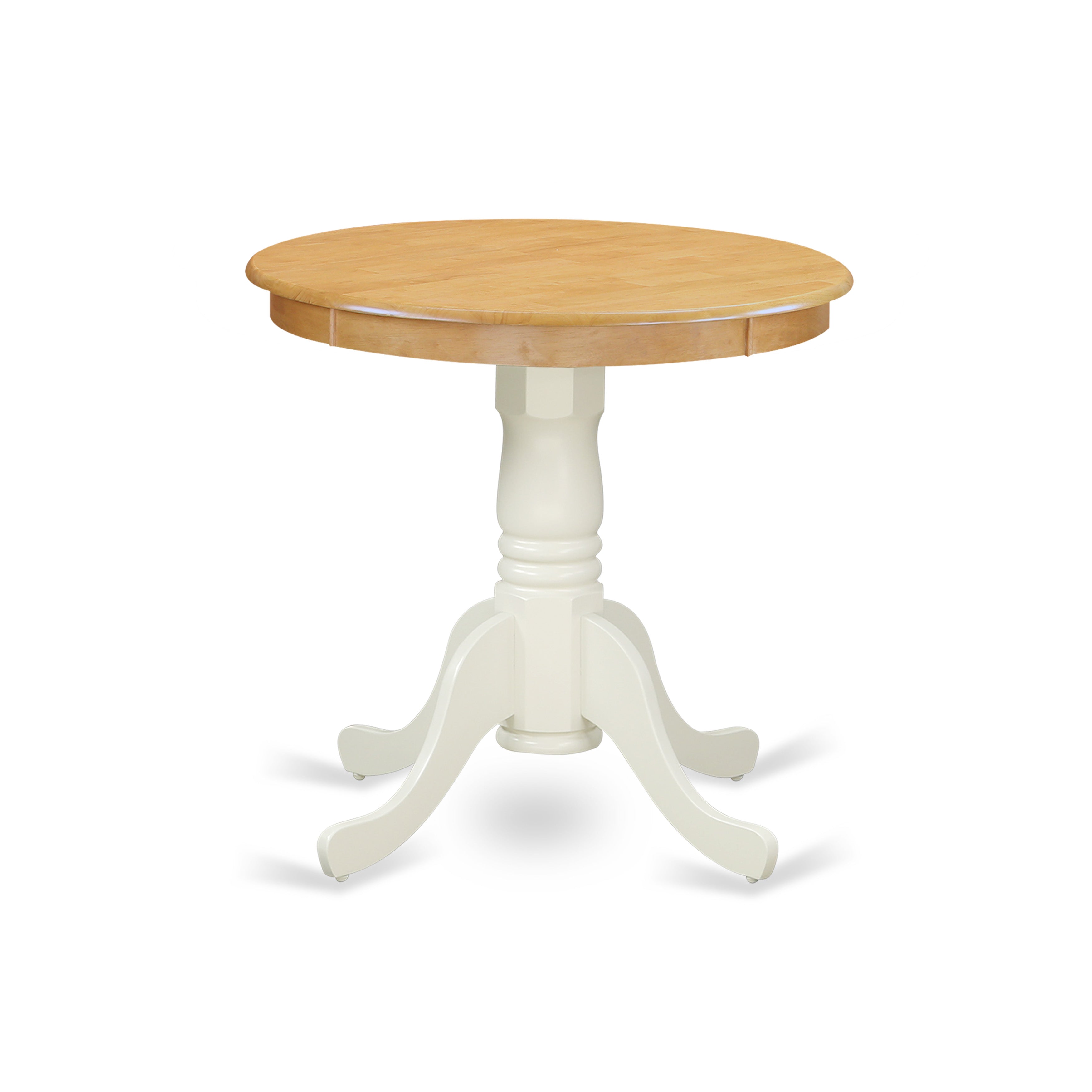 EMT-OLW-TP Edan Dining Table Made of Rubber Wood offering Oak Finish Table Top, 30 Inch Round, Linen White Finish Pedestal