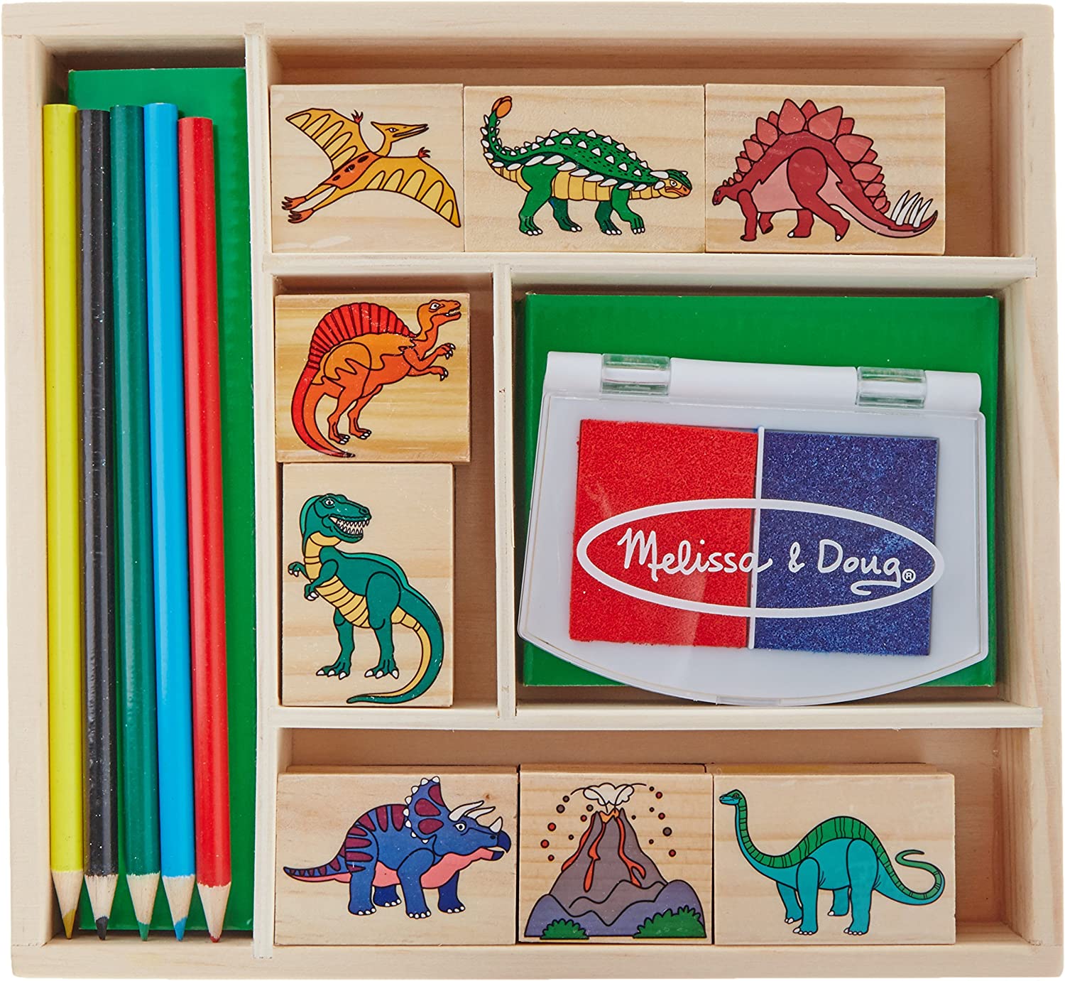 Melissa & Doug Dinosaurs Wooden Stamp Set -Stamps , Stamp Pad Wooden Box