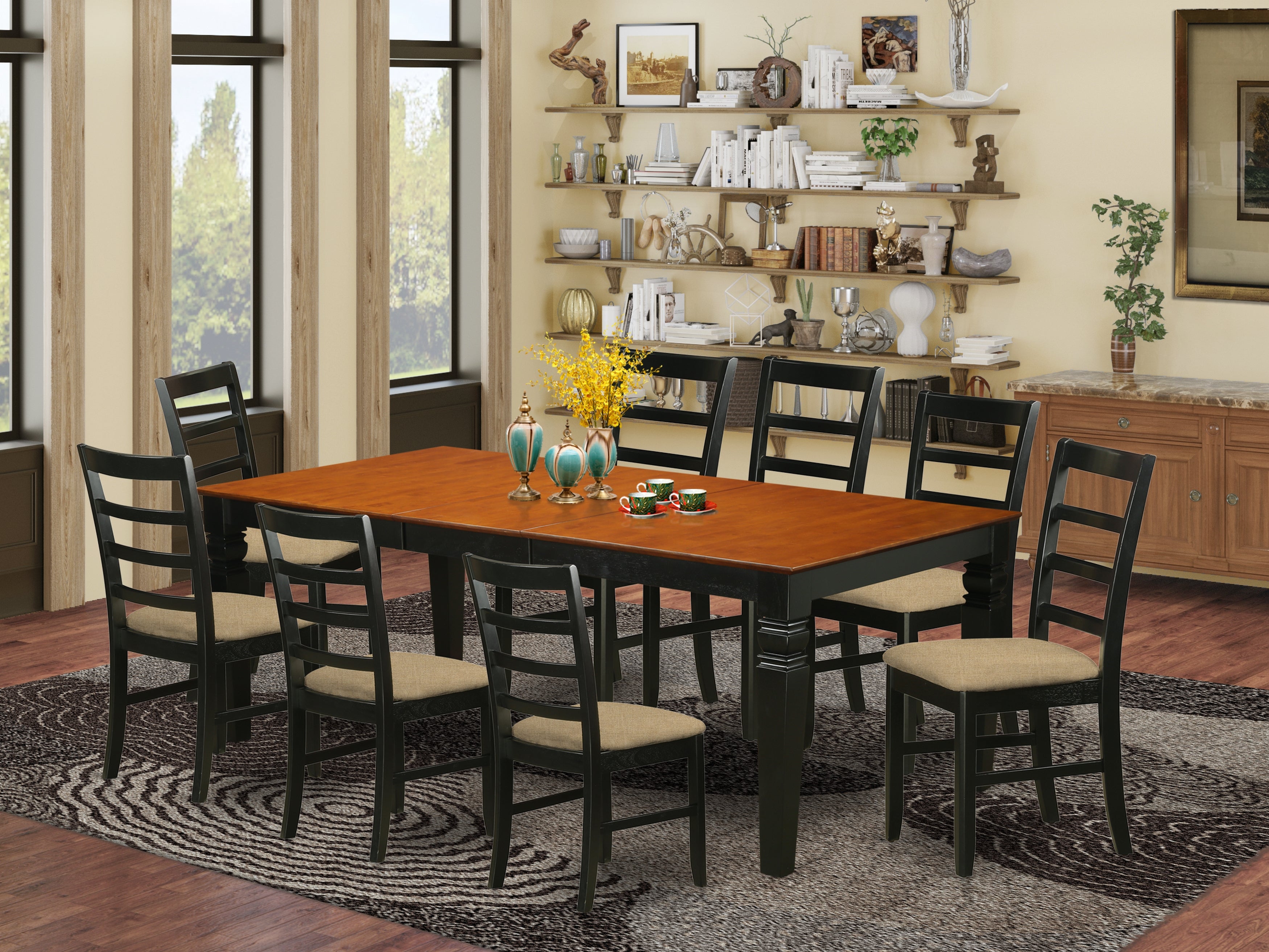 LGPF9-BCH-C 9 Pc Table and chair set with a Dining Table and 8 Kitchen Chairs in Black and Cherry