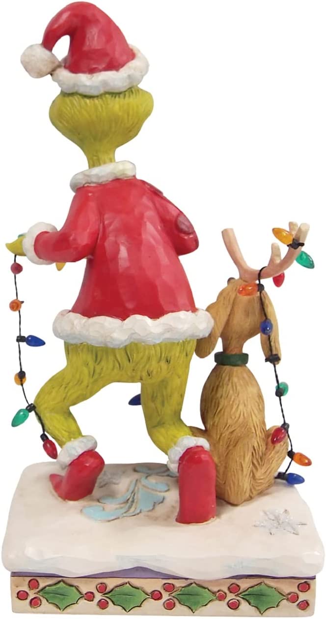 Enesco Grinch by Jim Shore Grinch and Max Wrapped in Lights, Figurine