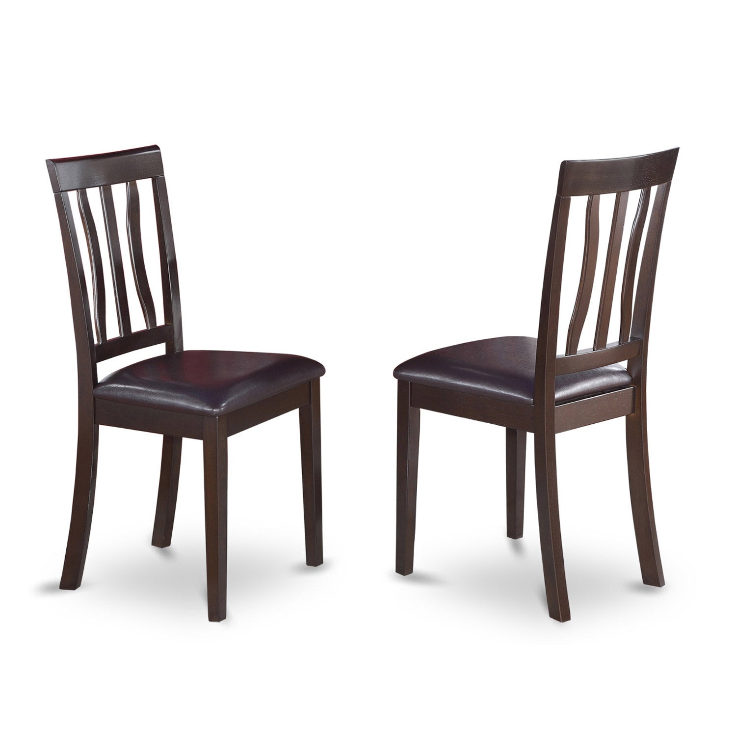 ANC-CAP-LC Antique Dining Chair Faux Leather Seat with Cappuccino Finish Set of 2