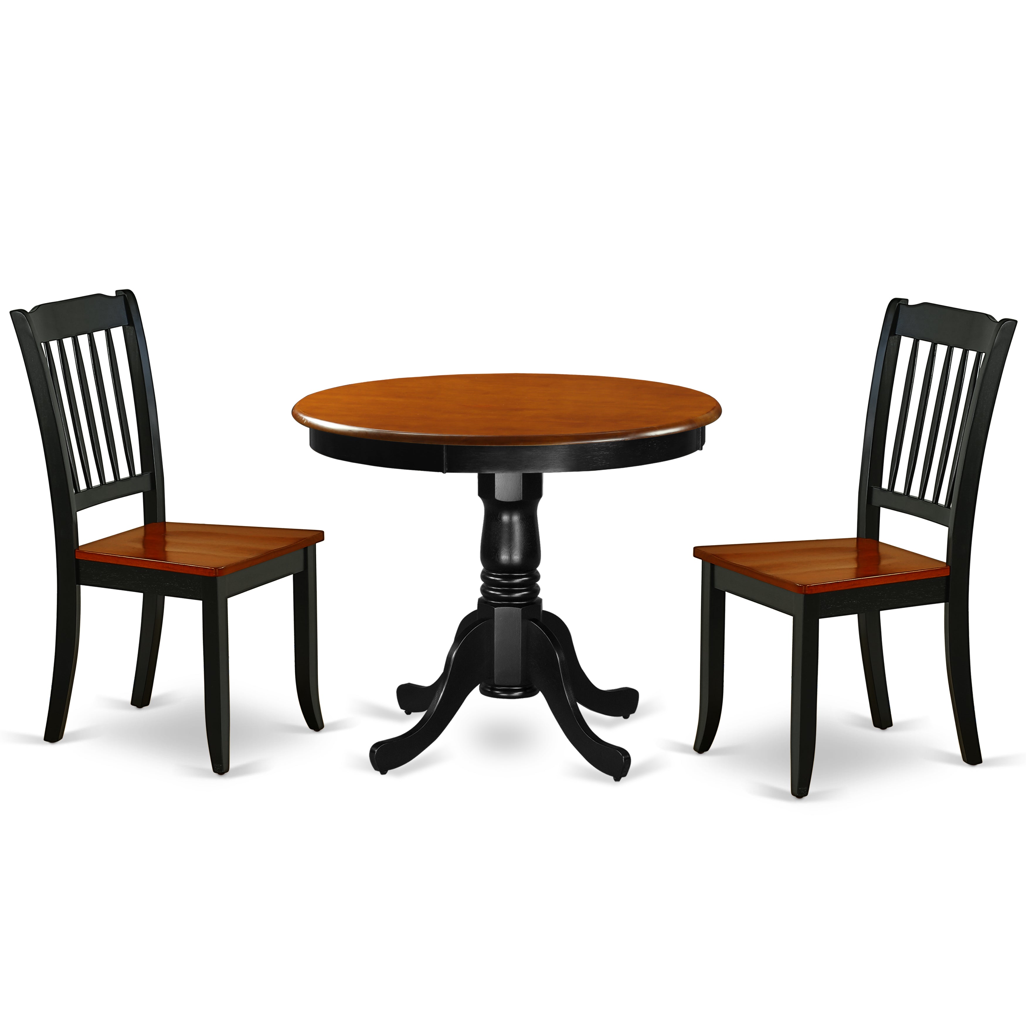 ANDA3-BCH-W 3PC Round 36 inch Table and 2 vertical slatted Chairs