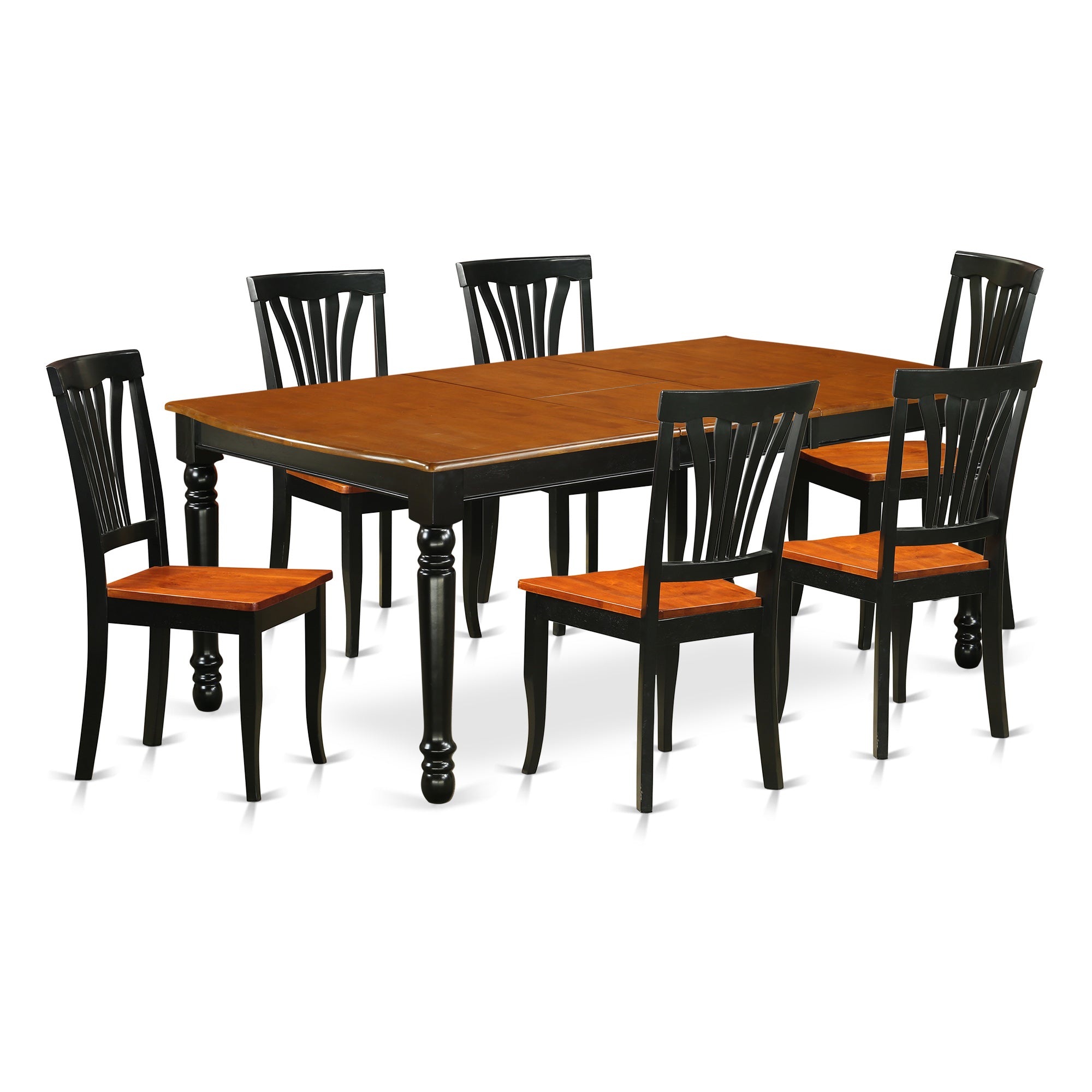 DOAV7-BCH-W 7-Piece table and chair set with one Dover dining room table and 6 dining room chairs in a Black and Cherry Finish