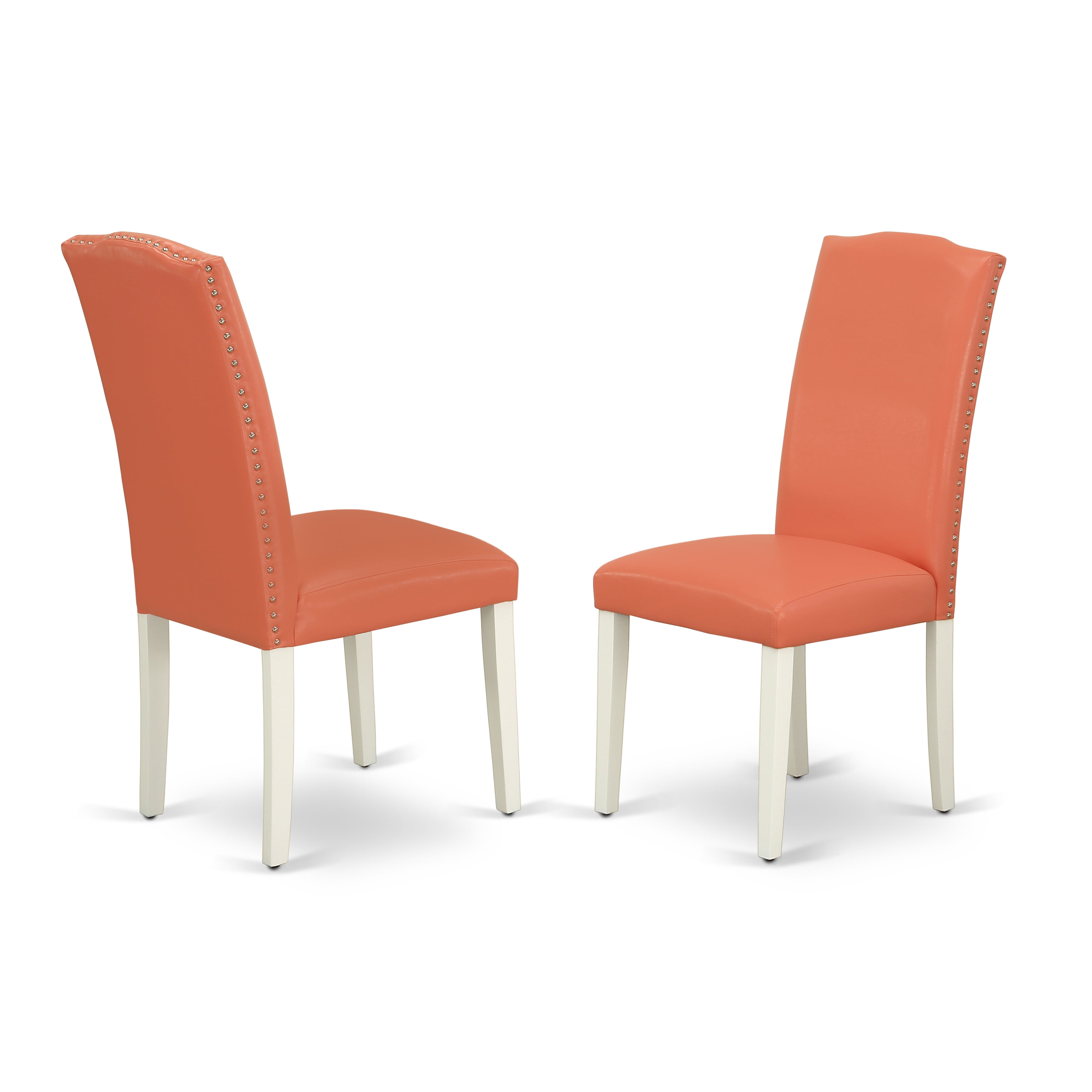 ANEN5-LWH-78 5Pc Round 36" Table And 4 Parson Chair With Linen White Leg And Pu Leather Color Pink Flamingo