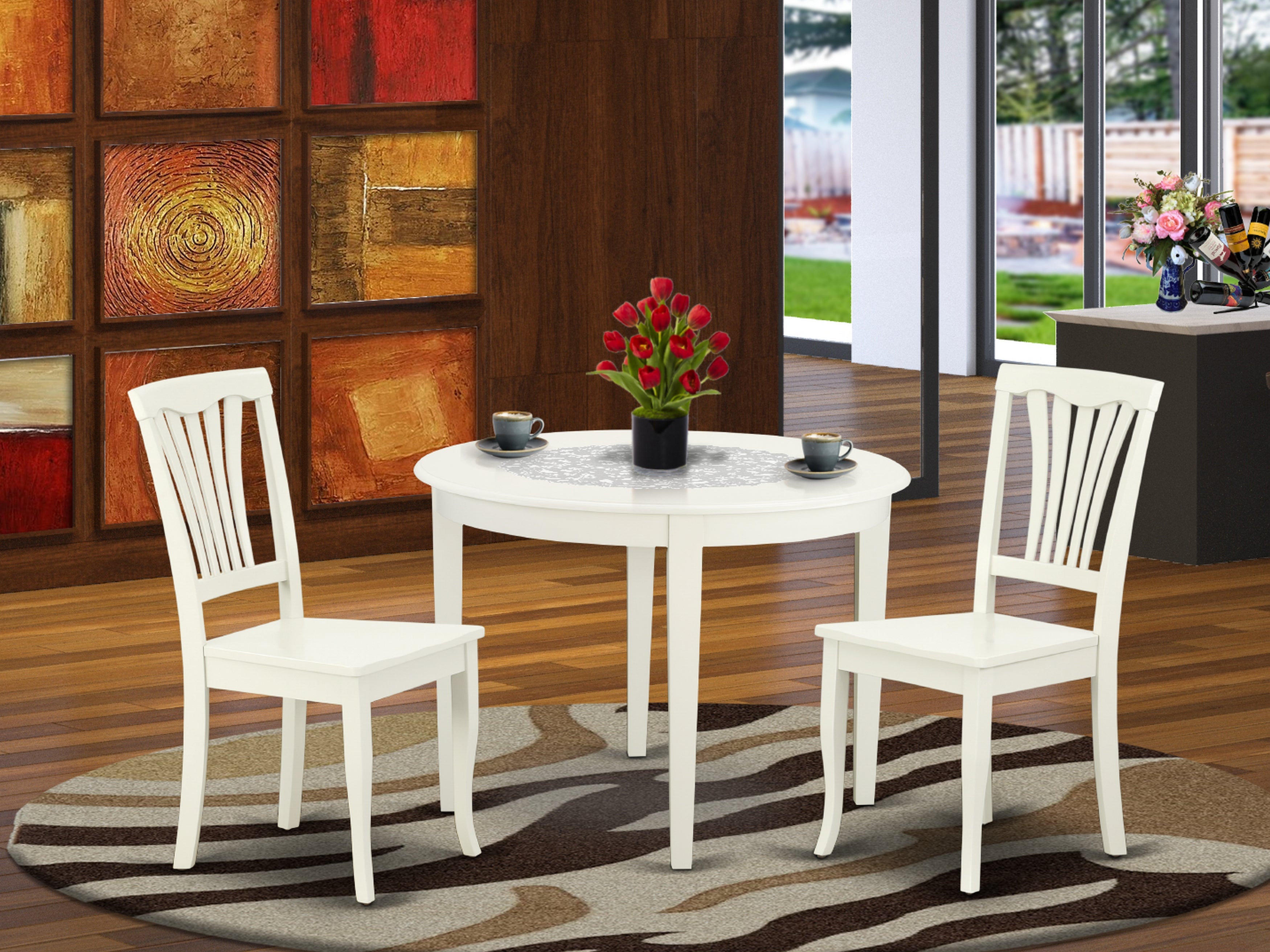 BOAV3-LWH-W 3PC Round 42 inch Table and 2 vertical slatted Chairs