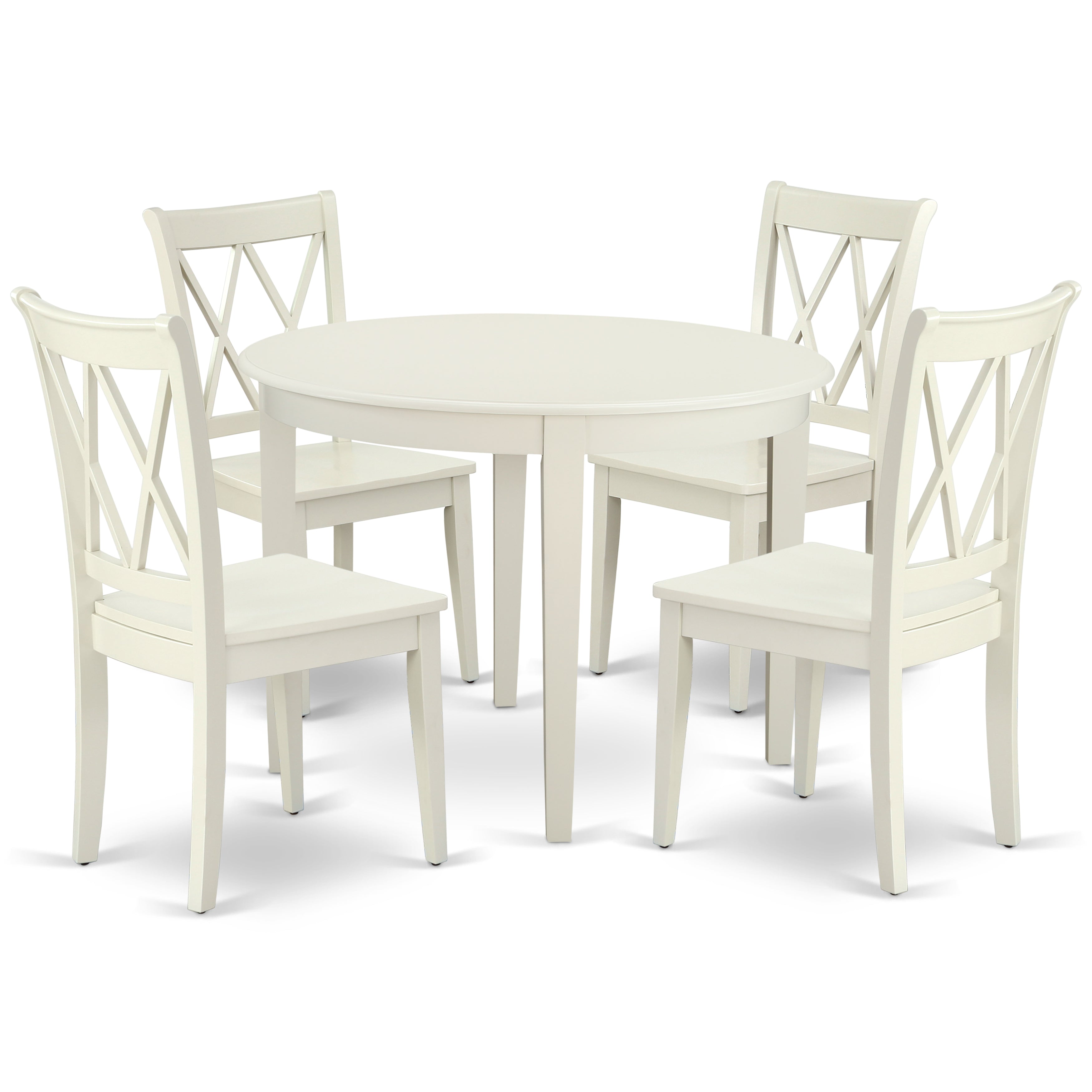 BOCL5-LWH-W 5PC Round 42 inch Table and 4 Double X back Chairs