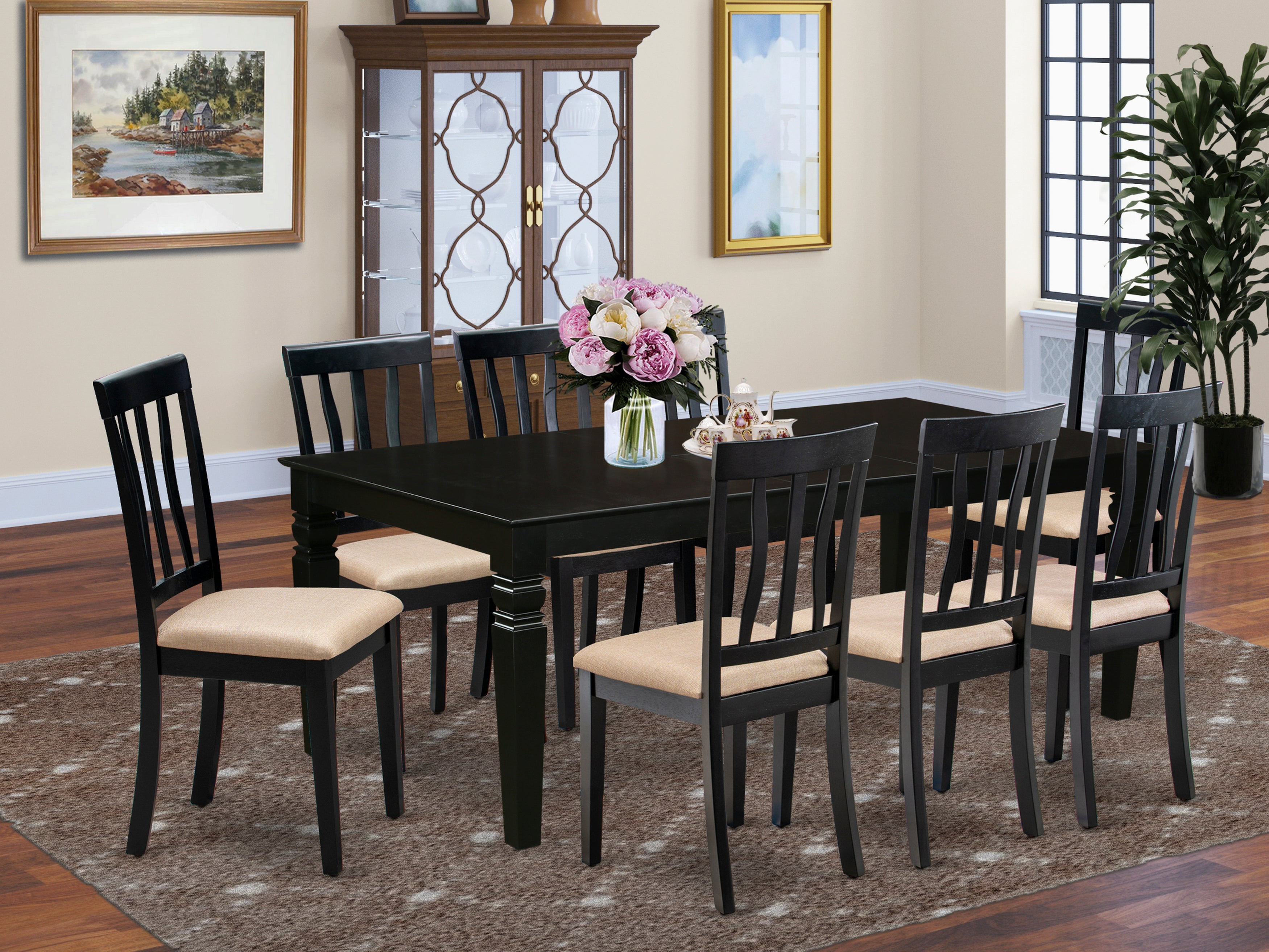 LGAN9-BLK-C 9 Pc Dining Room set with a Dining Table and 8 Microfiber Dining Chairs in Black